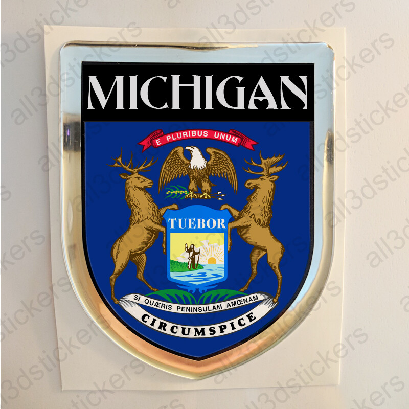 Michigan USA Sticker Seal Resin Domed Flag United States Stickers 3D Shield