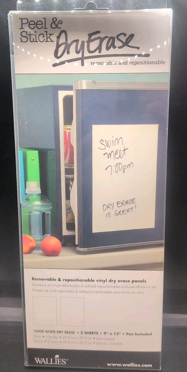 Wallies Peel & Stick Dryerase 2 White 9"X12" Sheets W/Pen Brand NEW B448