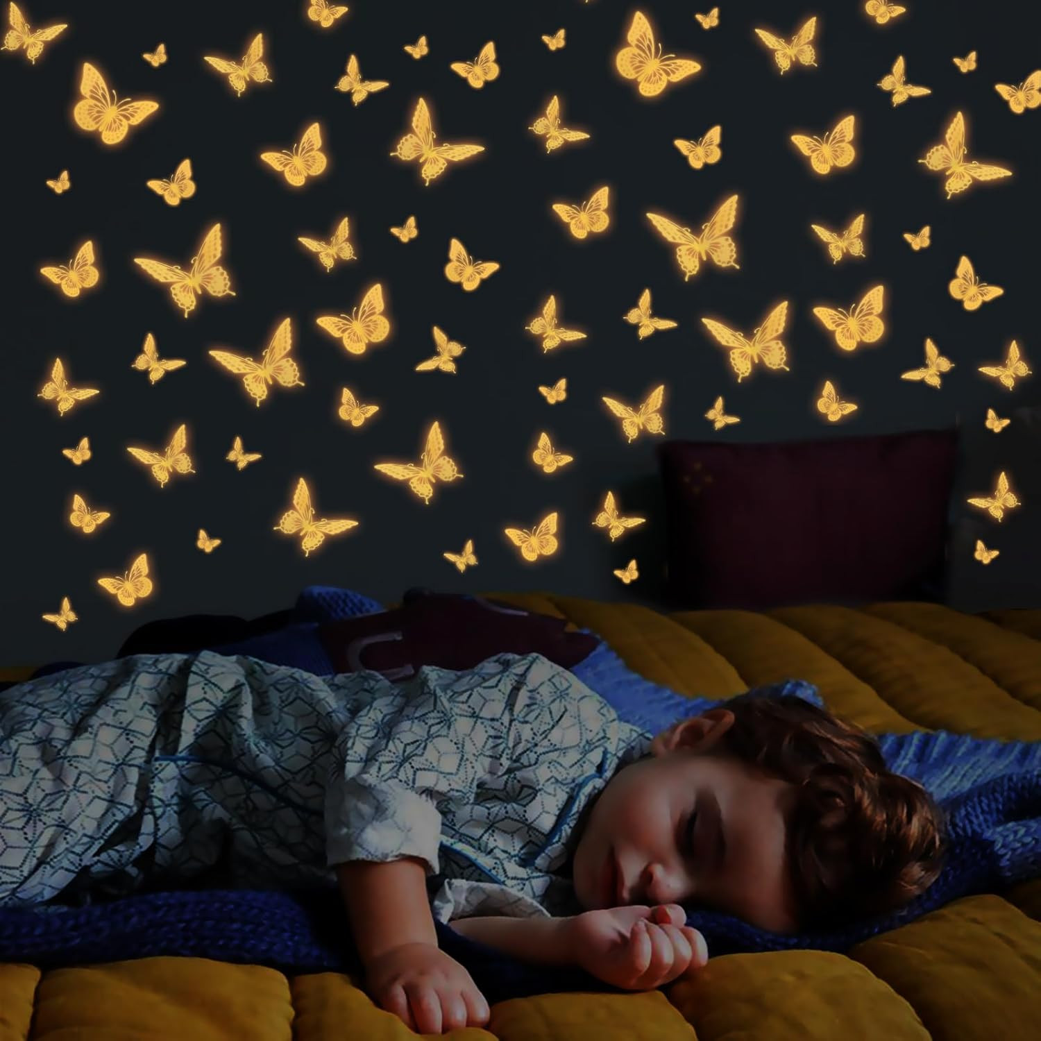 Glow in The Dark 3D Butterfly 24 Pcs 3 Sizes, Luminous Butterfly Stickers for Ce