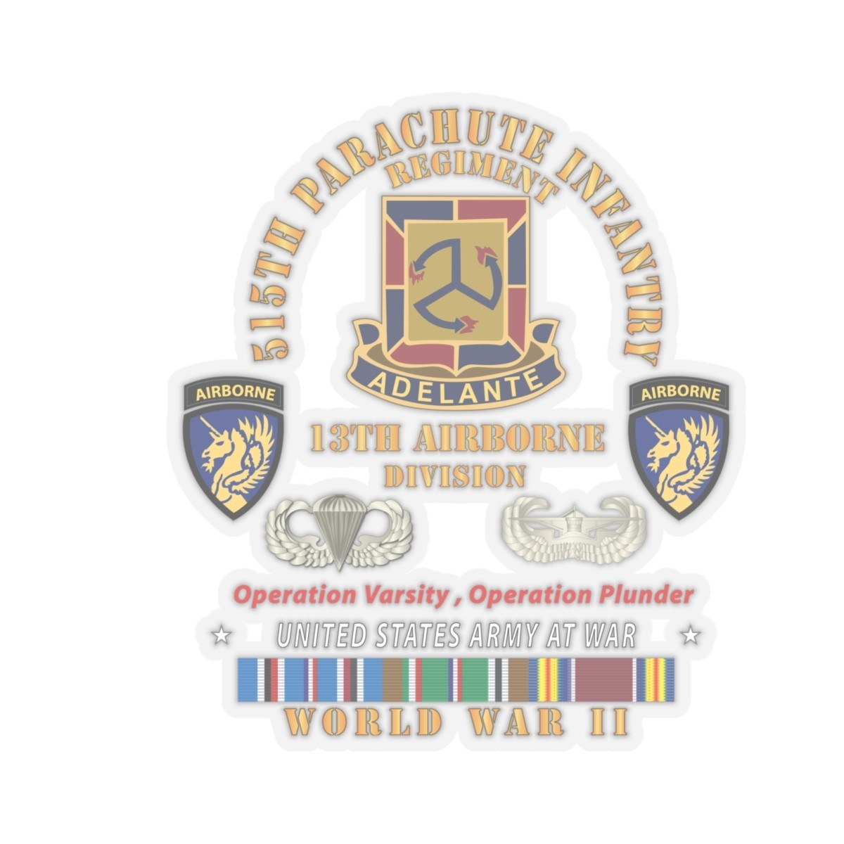 Kiss-Cut Stickers – Army – 515th Parachute Infantry Regiment – DUI – 13th Airbor