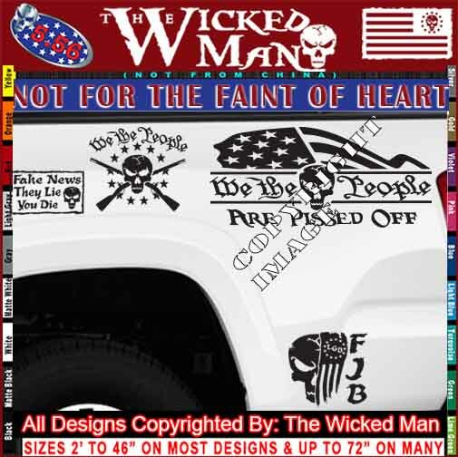 The Wicked Man – We The People Are Pissed Text Half Flag Skull Decal Sticker