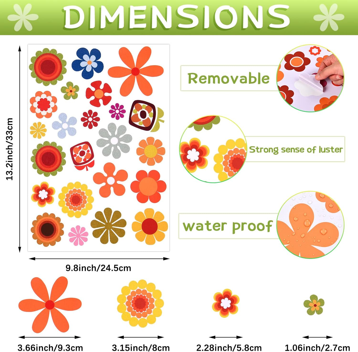 Daisy Stickers 135 Pcs Flower Car Decals 60'S Hippie Stickers Daisy Vinyl Retro