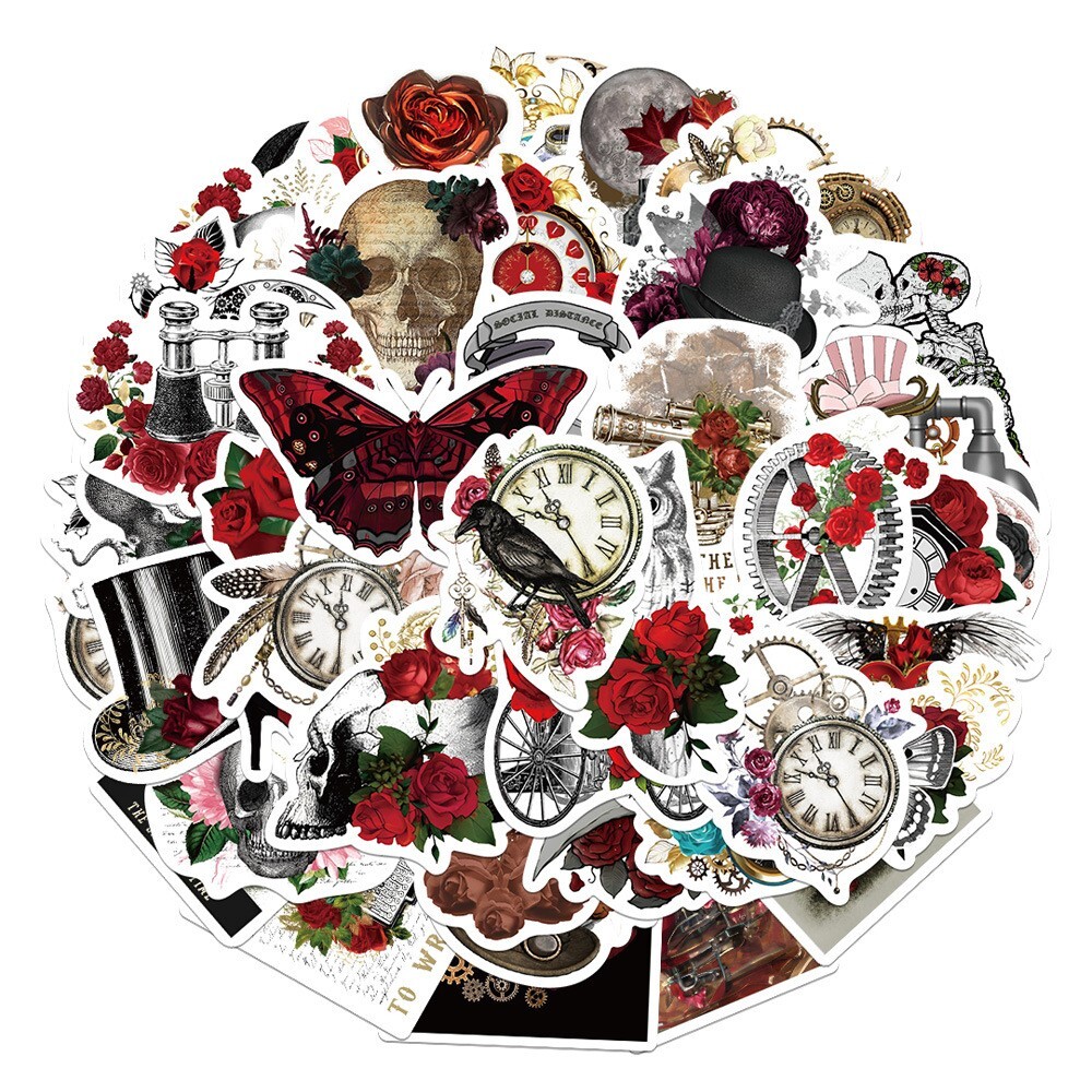 50pcs RETRO ROSE Vintage Stickers, Aesthetic Clock Furniture Owl Flowers, #222