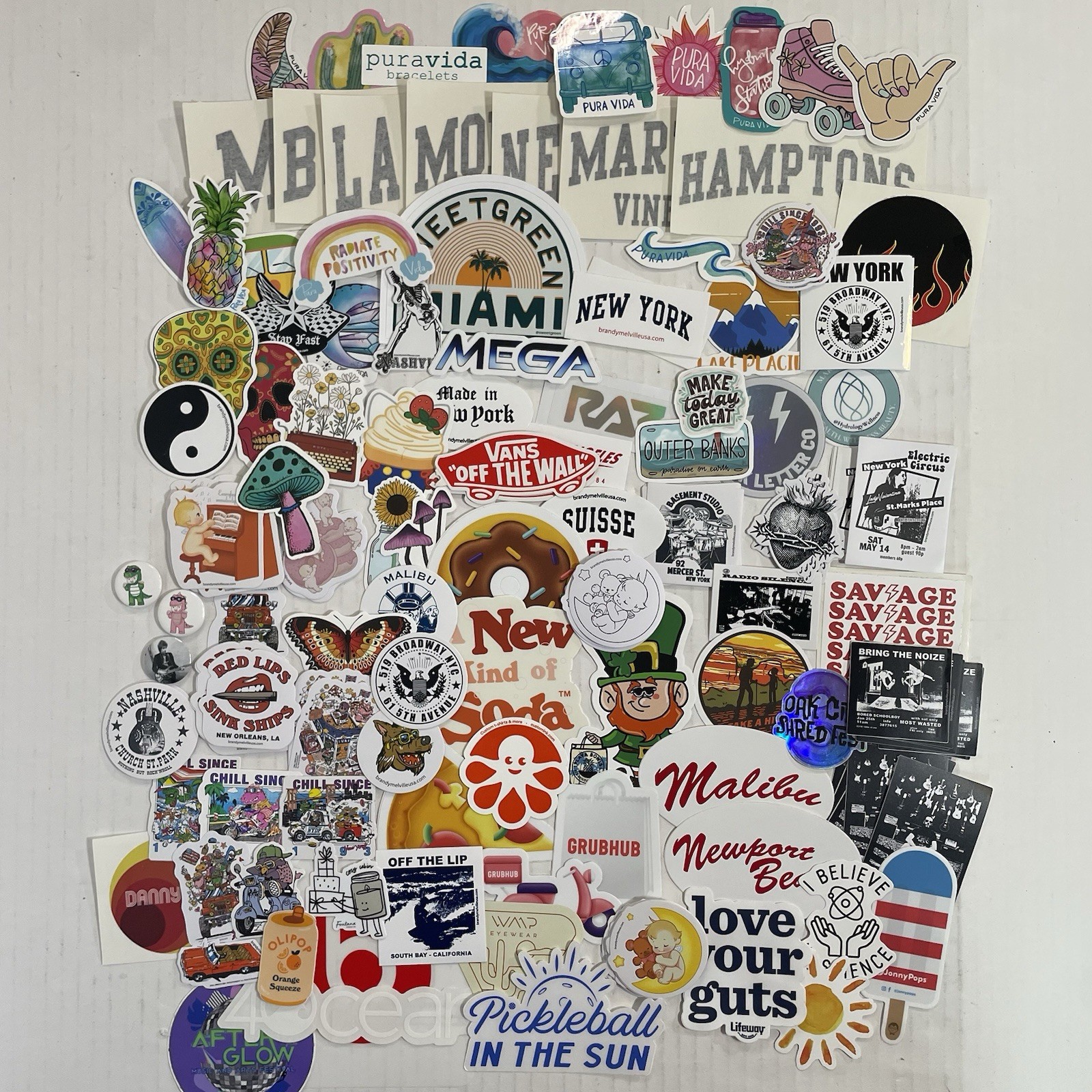 Trending Brands Stickers Assorted 120+ Brandy Melville Pura Vida Olipop Food