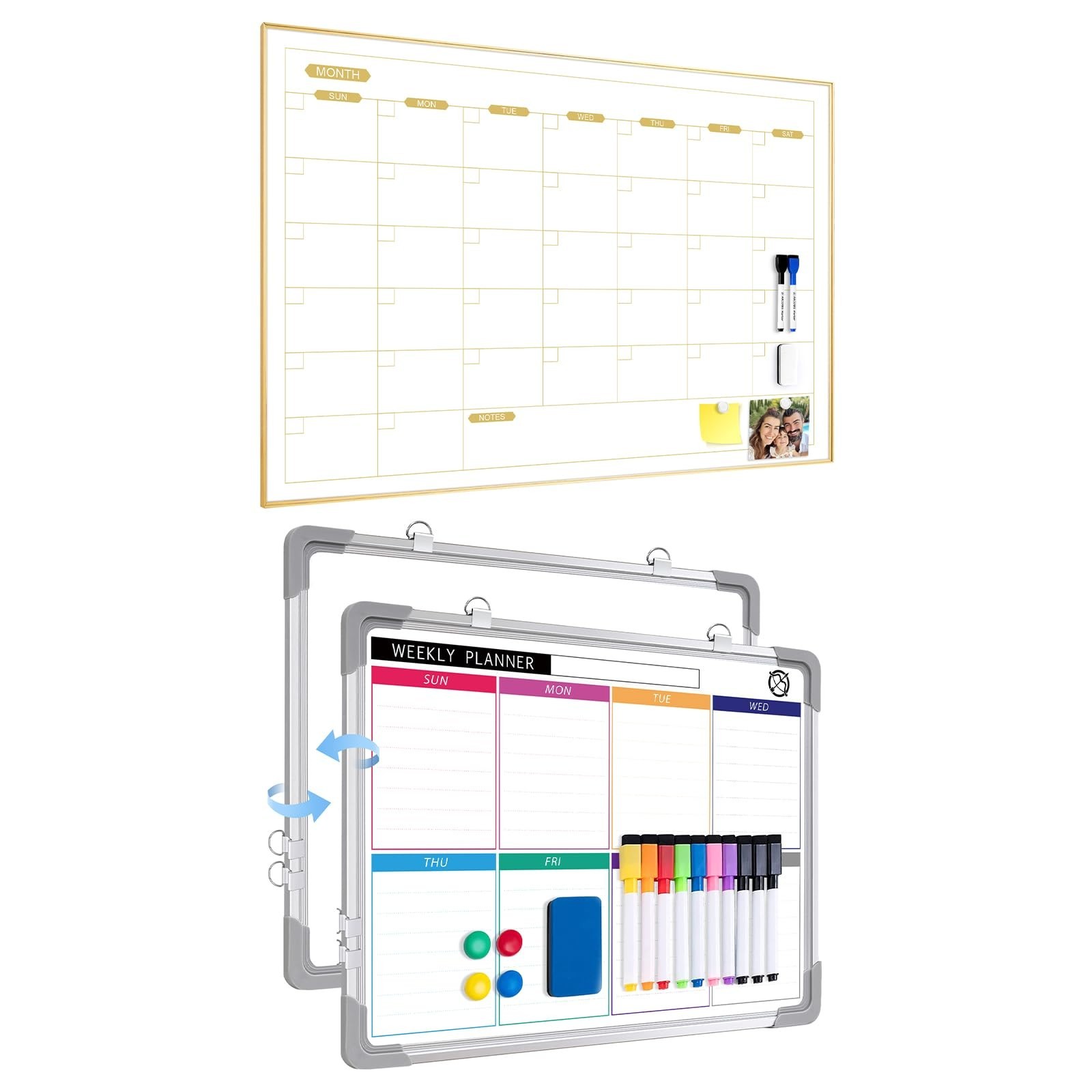 ARCOBIS Monthly Calendar Whiteboard 36" x 24" and Weekly Dry Erase Board for …