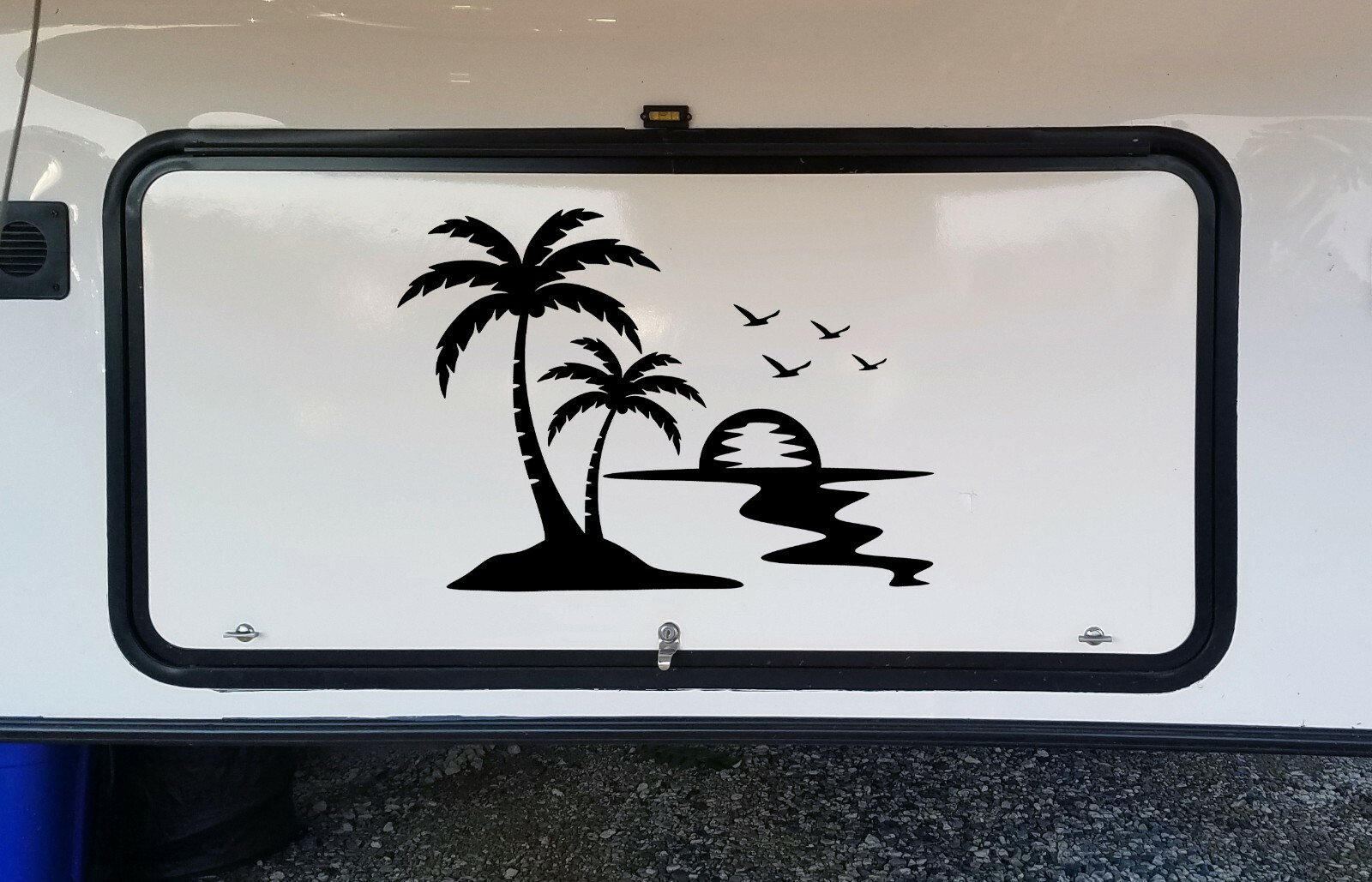 Palm Trees Beach Sunset Scene Vinyl Decal V1 – Camper Graphics Coast Travel