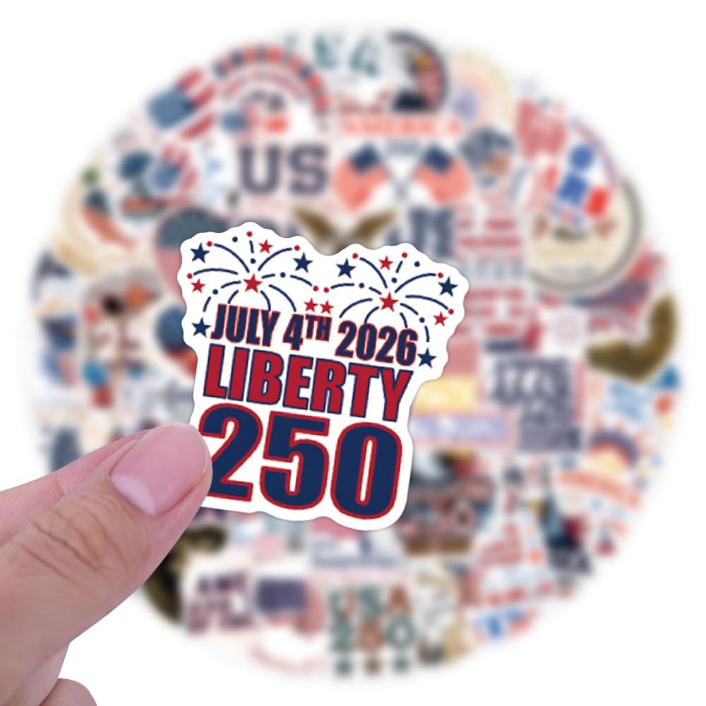 USA 250th Anniversary Stickers 50PCS Patriotic Waterproof Vinyl Decals Set