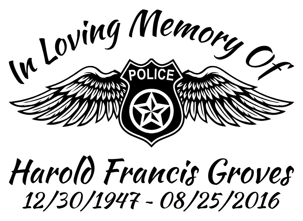 In Loving Memory Police Badge Wings Sticker Decal Custom Tribute 3 Font Choices