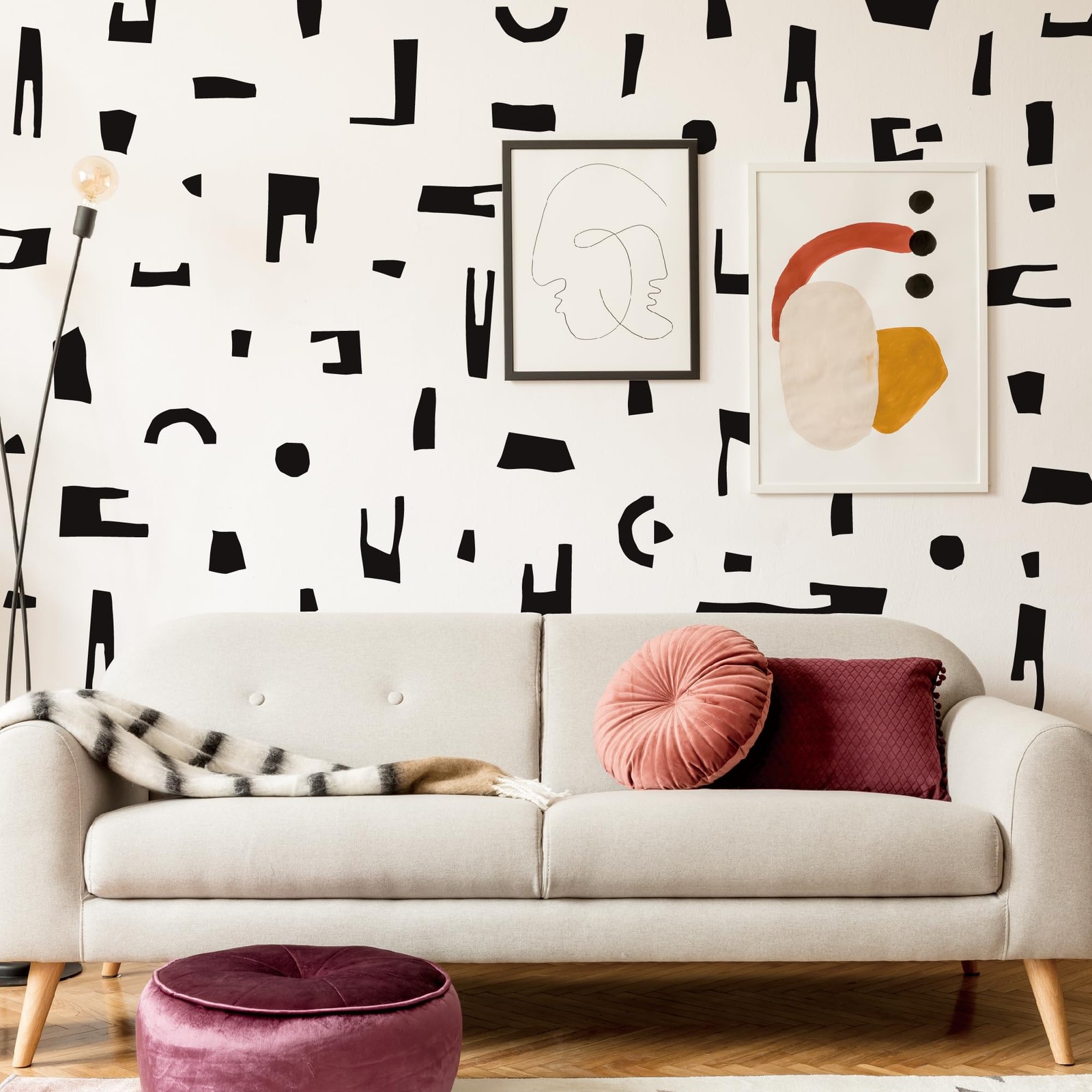 Peel and Stick Black Vinyl Abstract Wall Decals, Modern Geometric Minimalist …