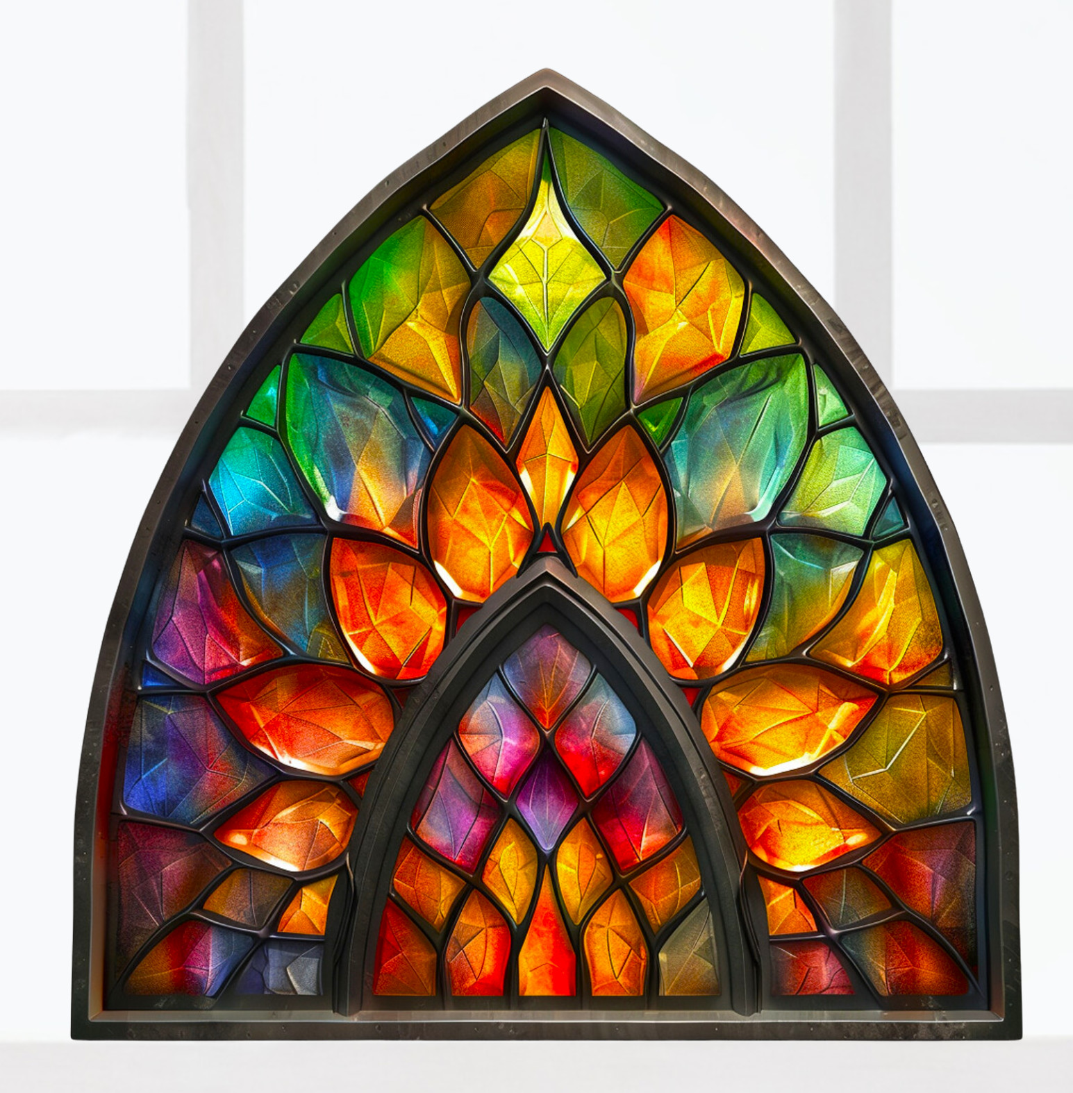 Faux Stained-Glass ARCH WINDOW CLING Size 8" Vinyl
