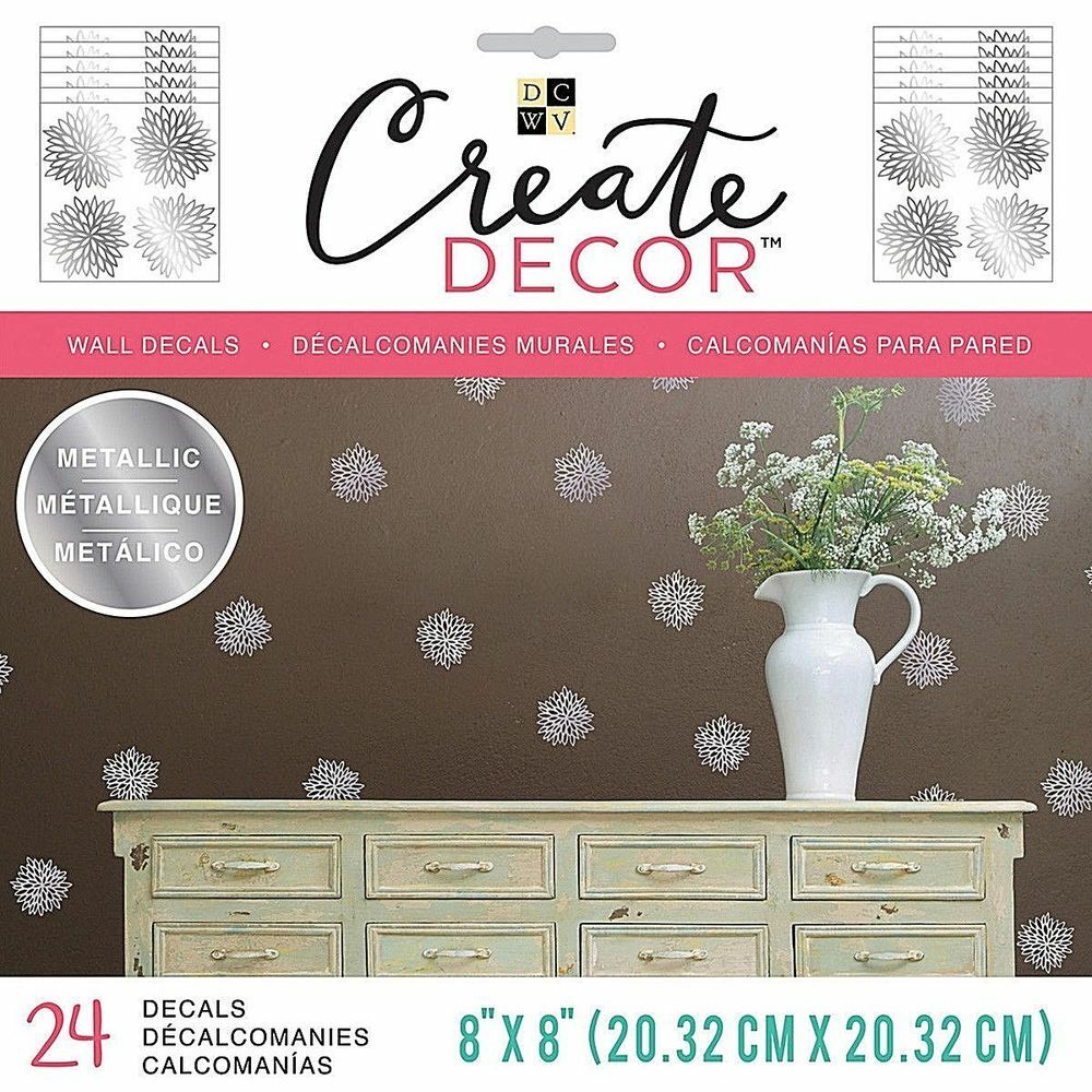 DCWV Create Decor Wall Decals 8" x 8" – Metallic Chrysantemum, 24 pcs