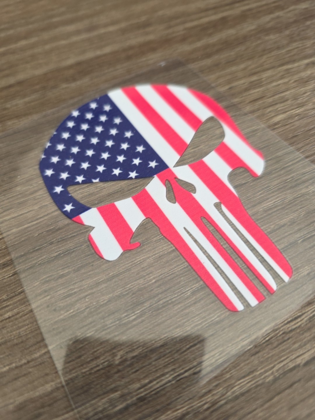 Punisher Skull US Flag Raised Full Color UV DTF Sticker Decal 4in X 4in