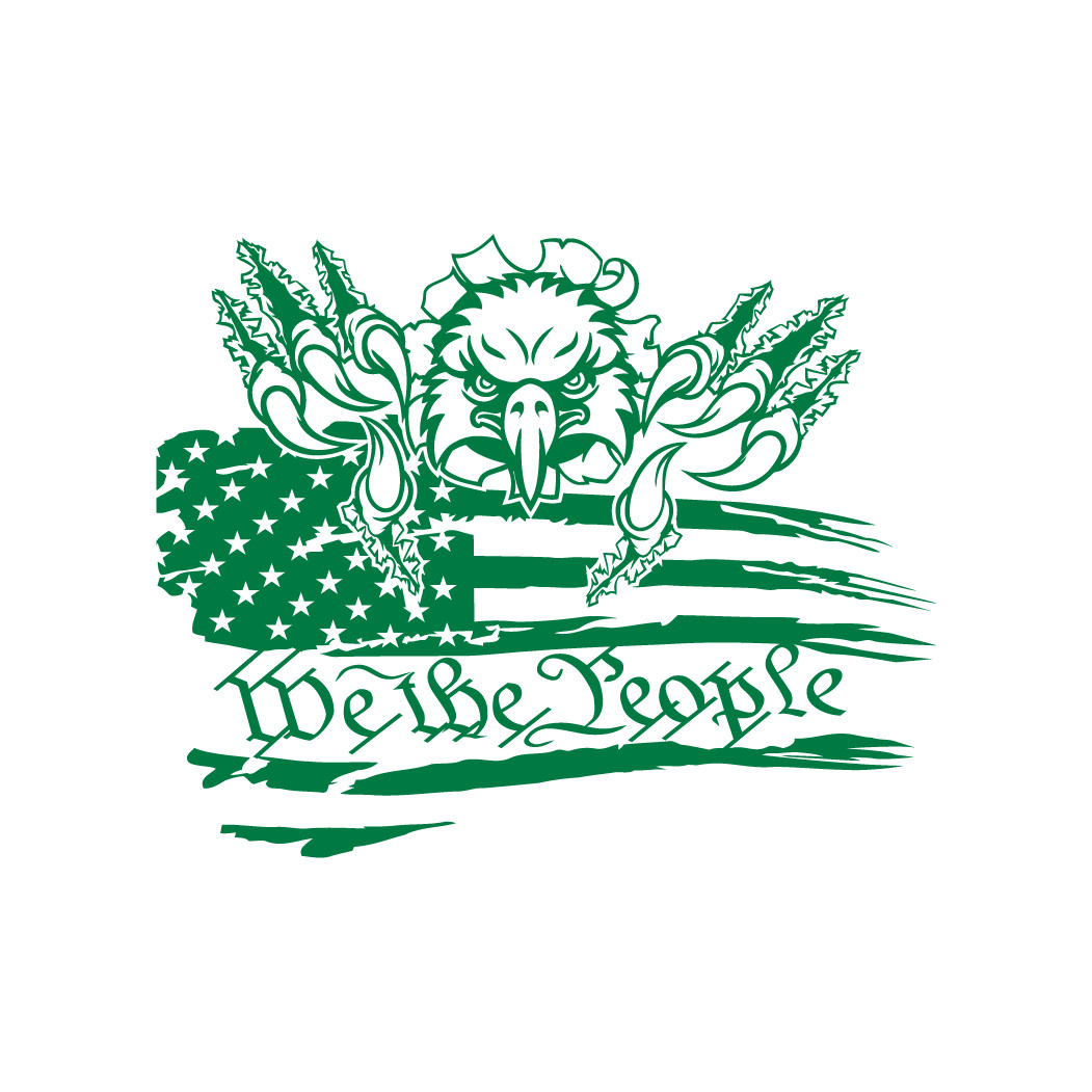American USA Distressed Flag With Eagle & We The People Automotive Die Cut Decal