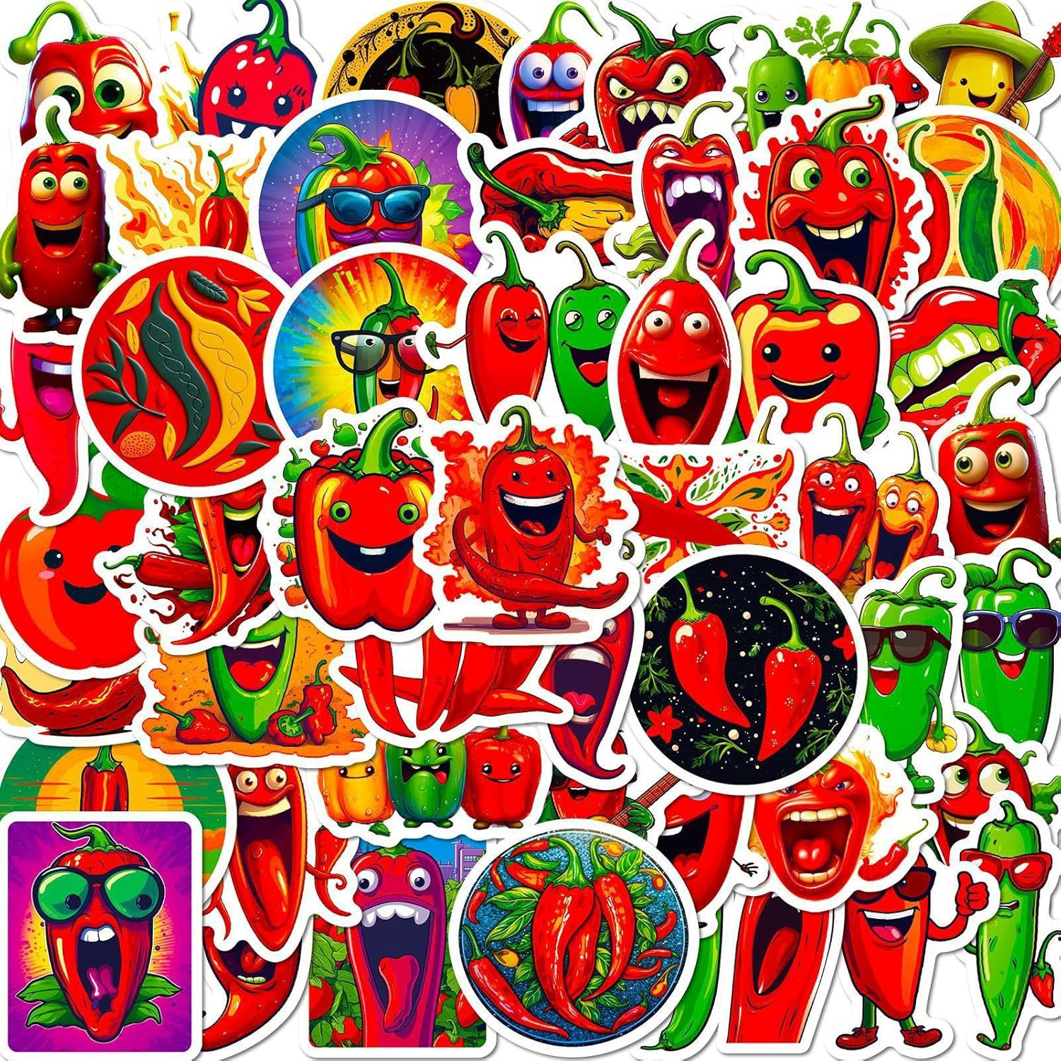 50PCS Funny Chili Mixed Meme Pepper Vinyl Waterproof Stickers – Red