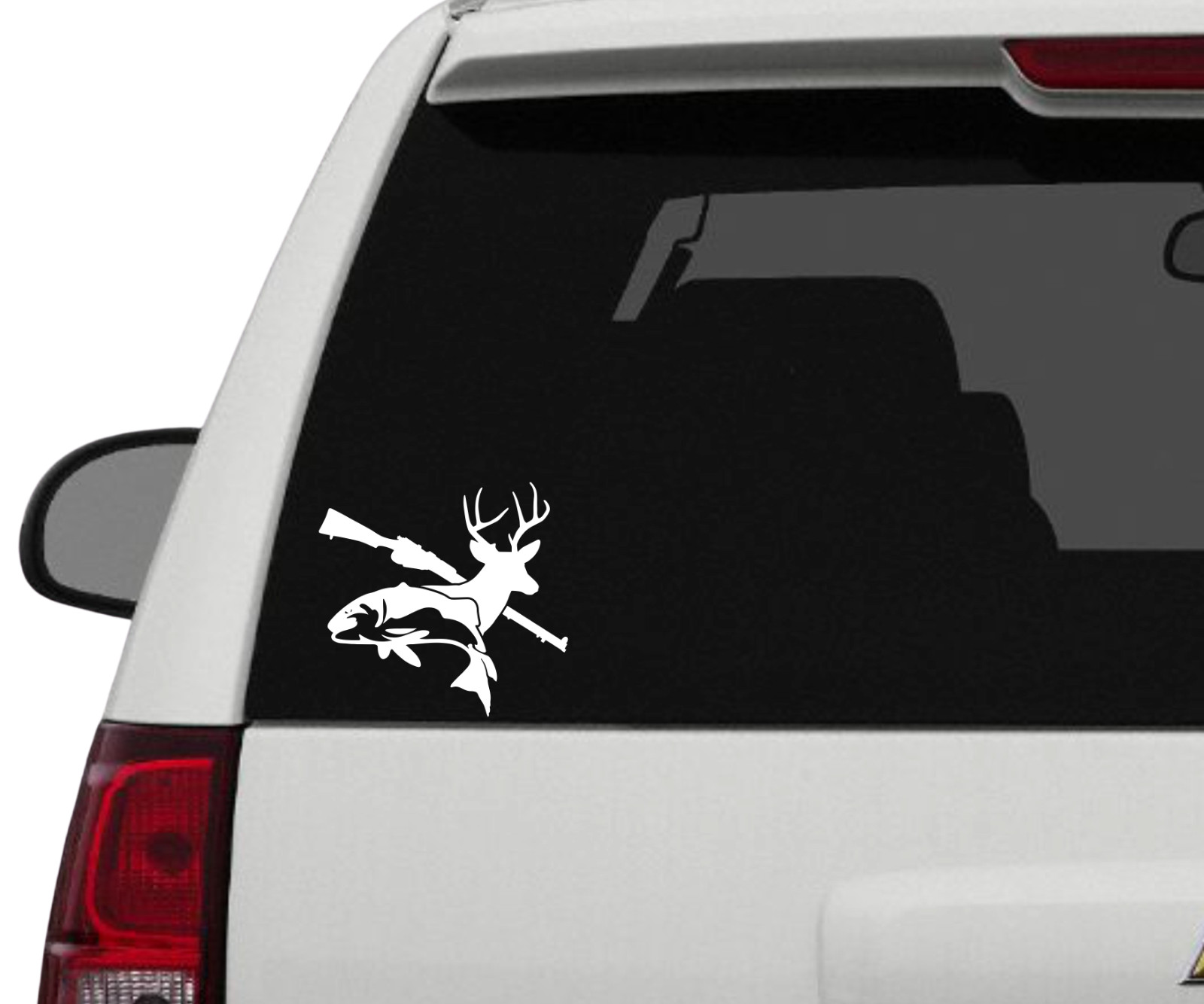 Fish Deer Gun Vinyl Decal Sticker Car Truck SUV Window Bumper Wall Laptop Tablet