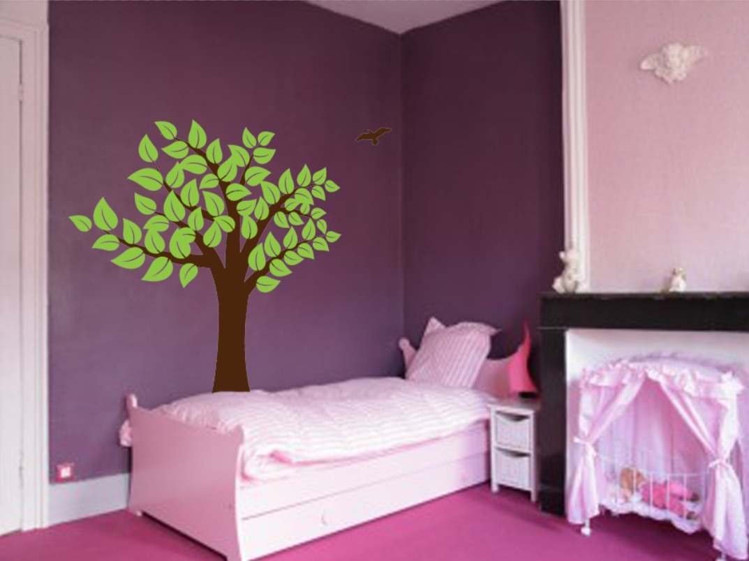 Large Wall Tree Baby Nursery Decal Leaf Cherry Birds Sticker Girl Flower Oak