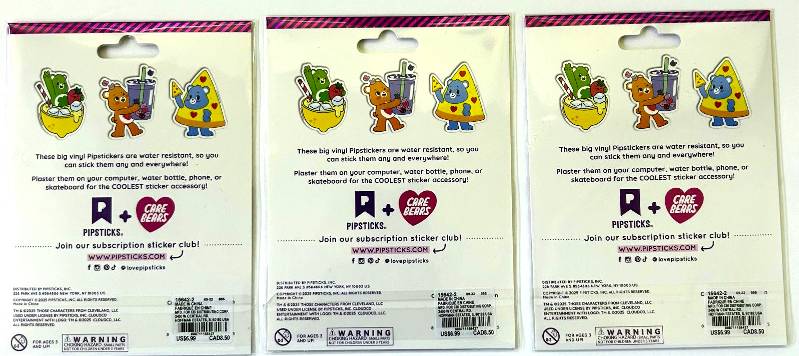 PIPSTICKERS + Carebears Vinyl Sticker Set – 3 Pack NEW!