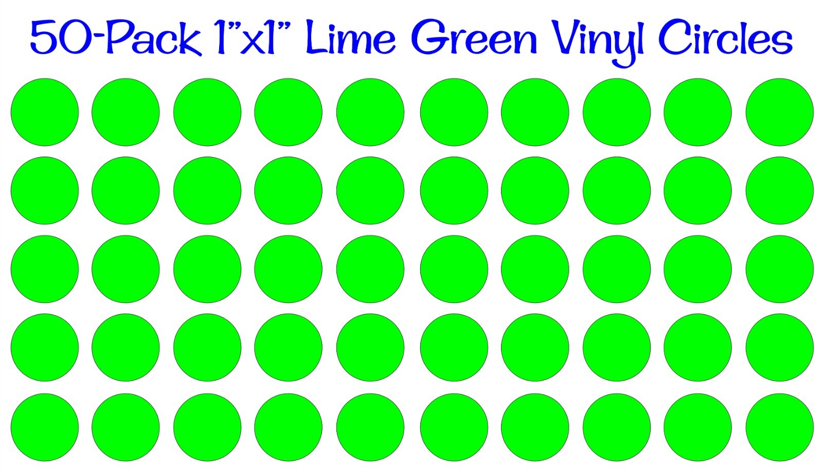 50 pack – 1"x1" Diameter Round Lime Neon Green Vinyl Circles / Polka Dots Decals