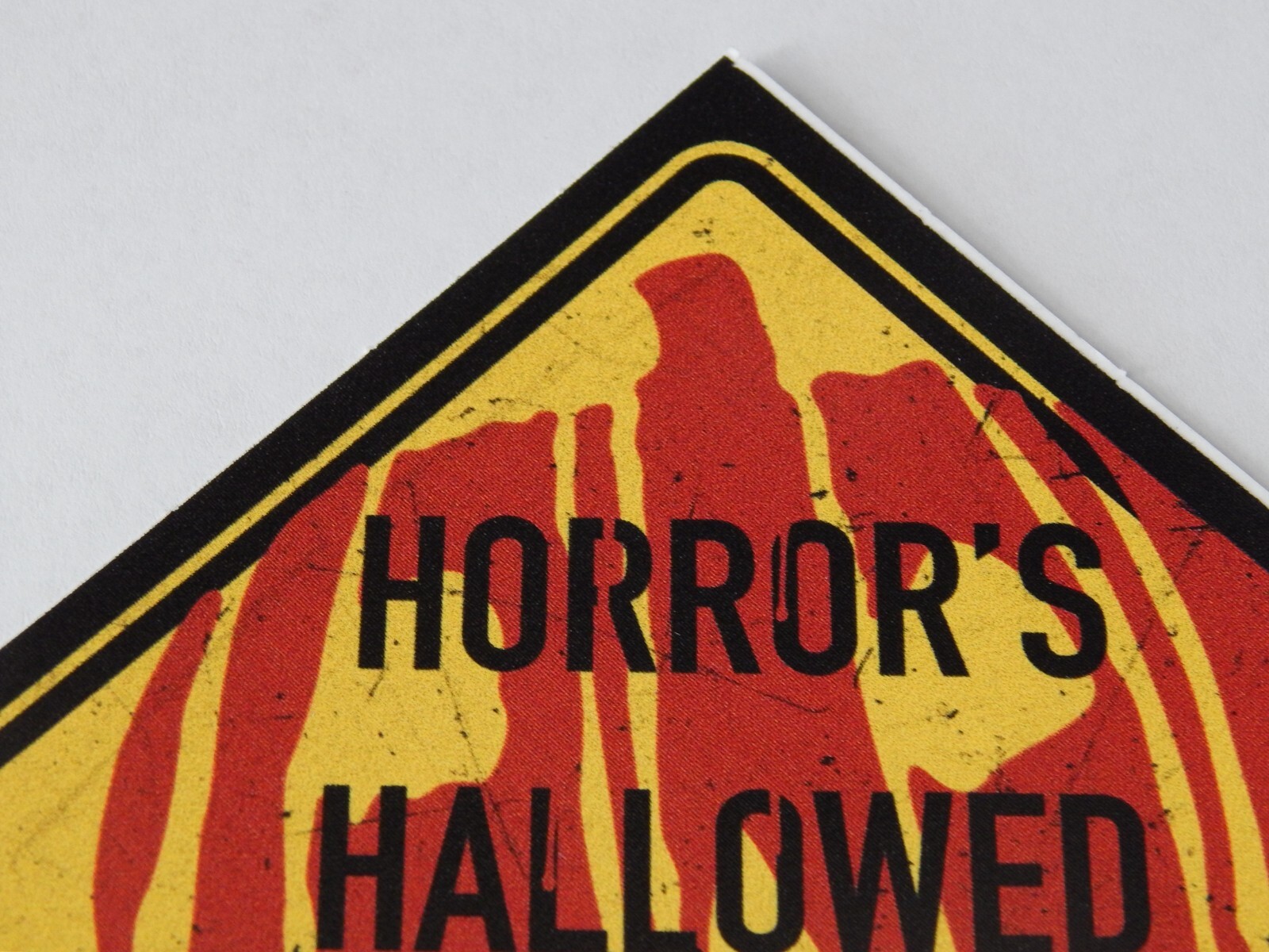 Horror's Hallowed Grounds Pumpkin Halloween Sticker 4" X 4" Red Yellow Black New