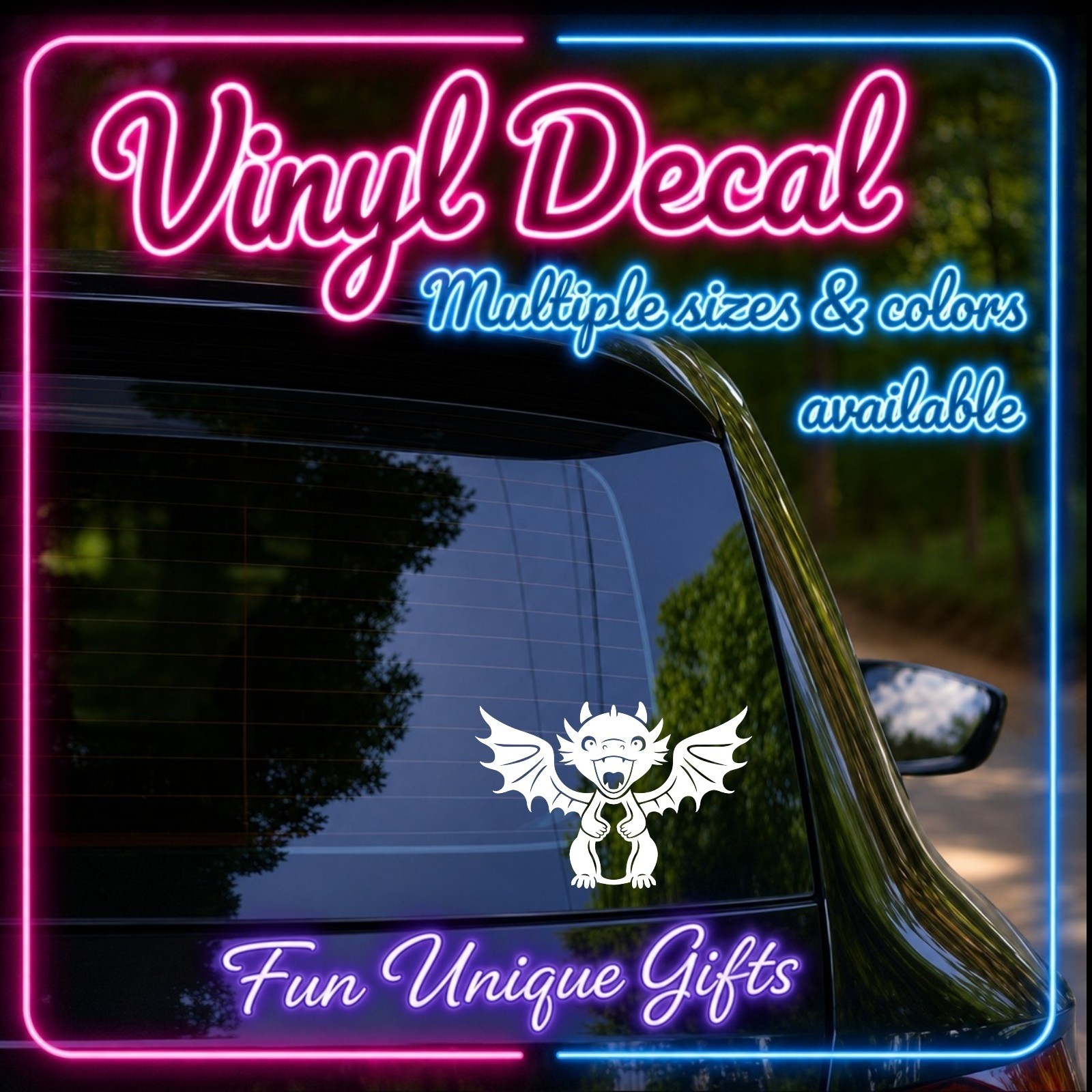 Happy Dragon Vinyl Decal Sticker -Multiple Colors & Sizes- FREE SHIPPING