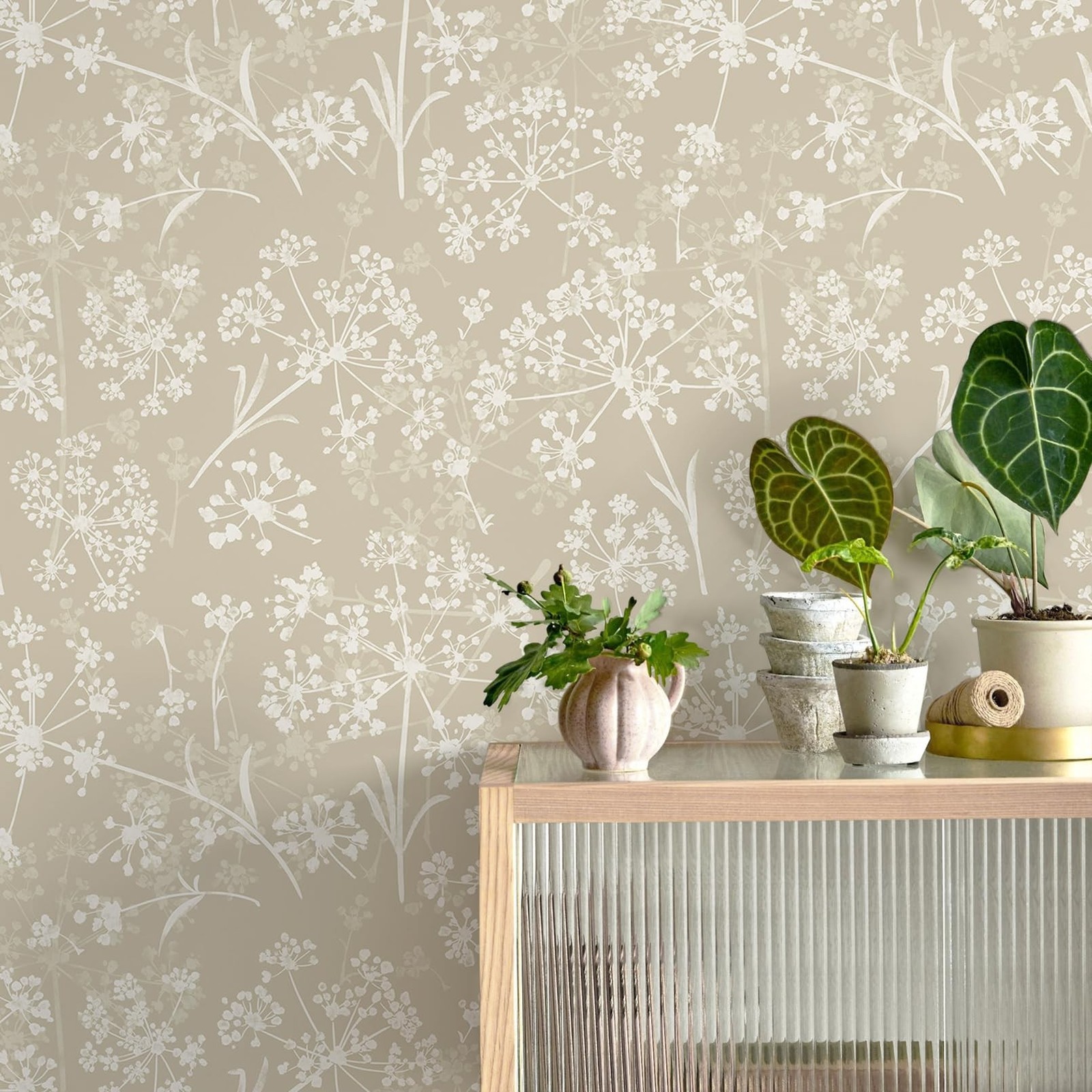 Safiyya Peel and Stick Wallpaper Floral Contact Paper 78.7" x 17.3" Beige Wal…