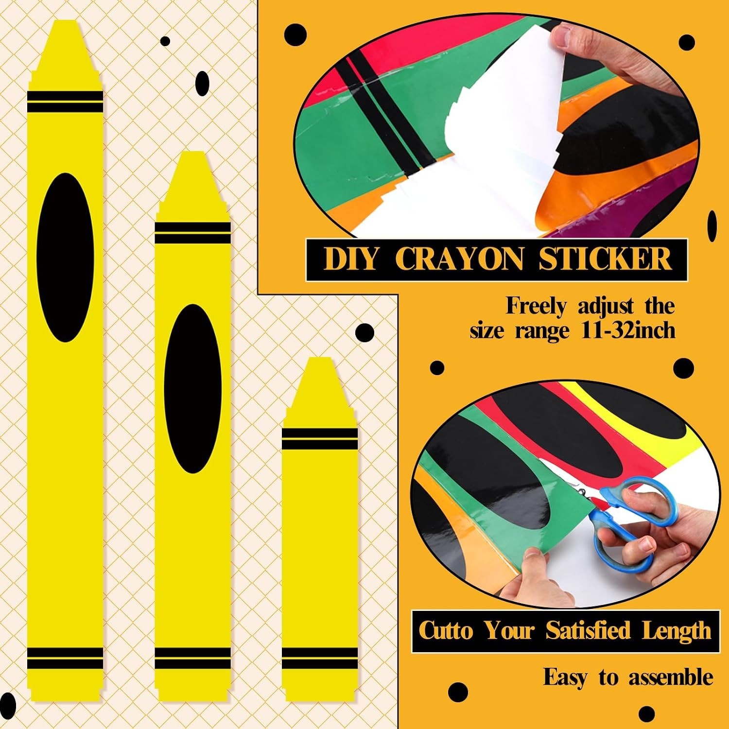 Colorful Crayon Wall Decals Stickers Rainbow Peel and Stick Decor for Walls