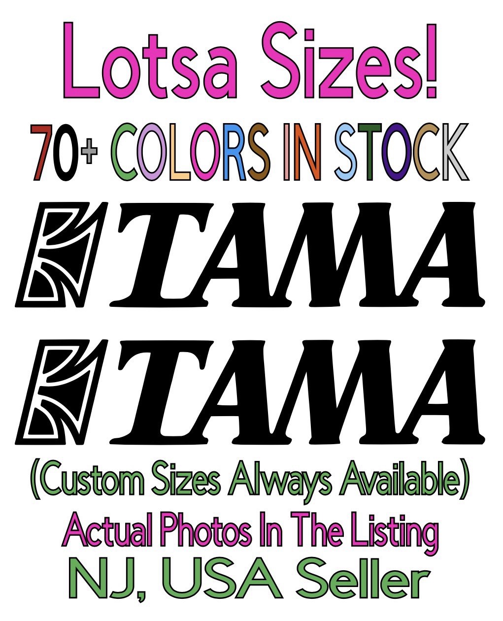 TWO Drum Brand Logo w/Text Die Cut Vinyl Decals Won’t Stick To Coated Heads
