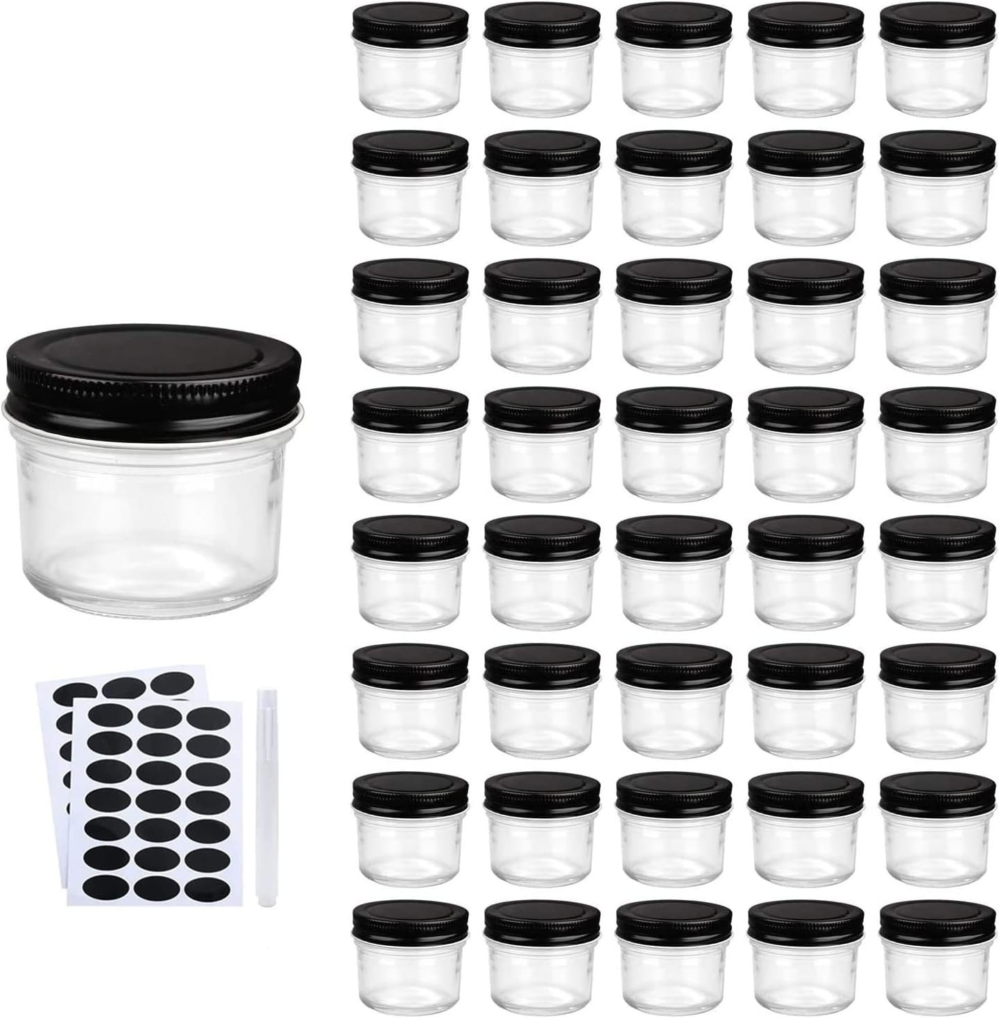 4oz Glass Jars With Lids,Small Mason Jars,Mini Canning Jars With Black Lids For