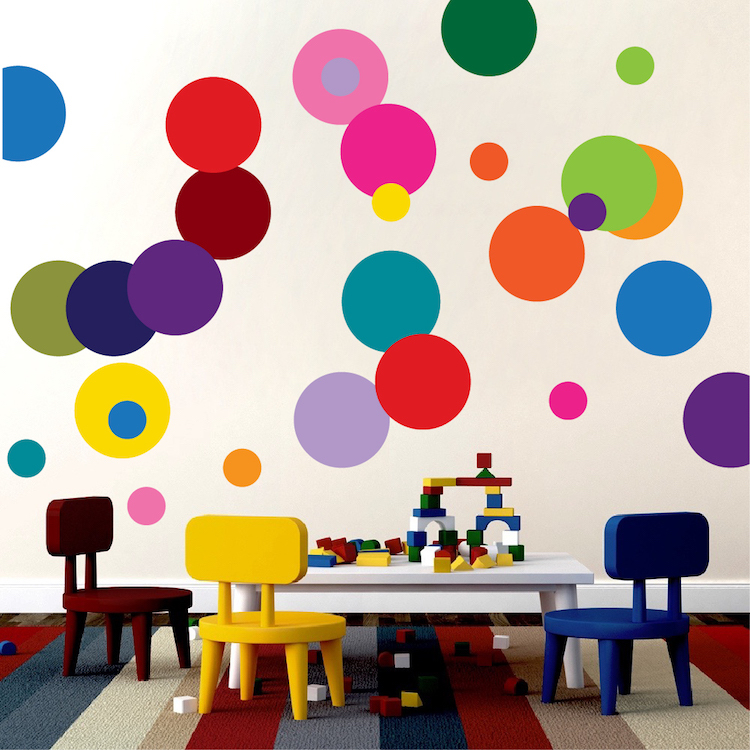 Colorful Dots Wall Decal Mural Removable Colors Circles Custom Layout Color, d11