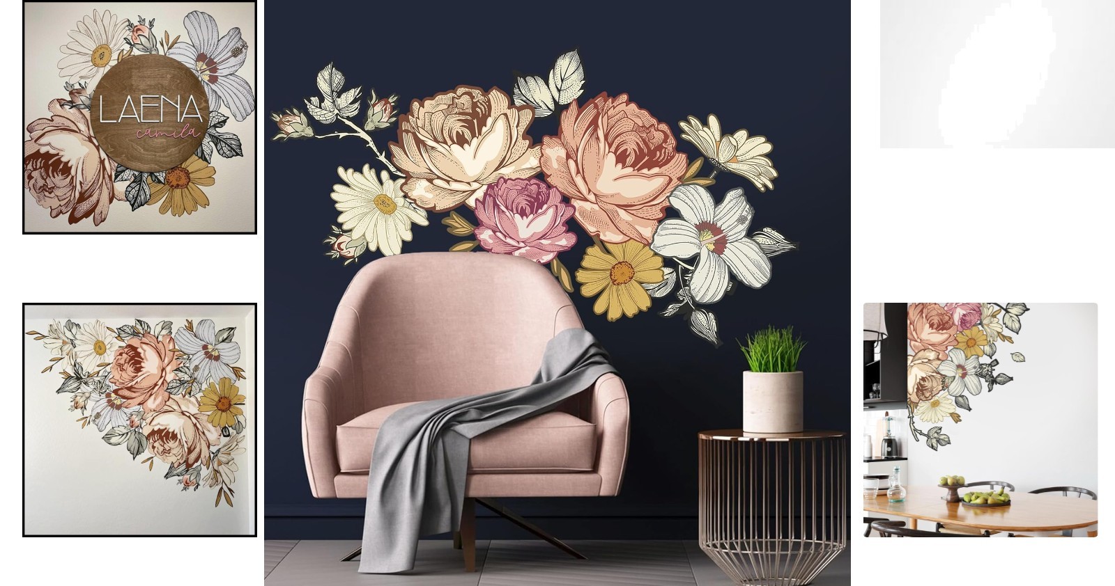 Vintage Peony & Daisies Wall Sticker – Elegant Floral Decal for Indoor Charm