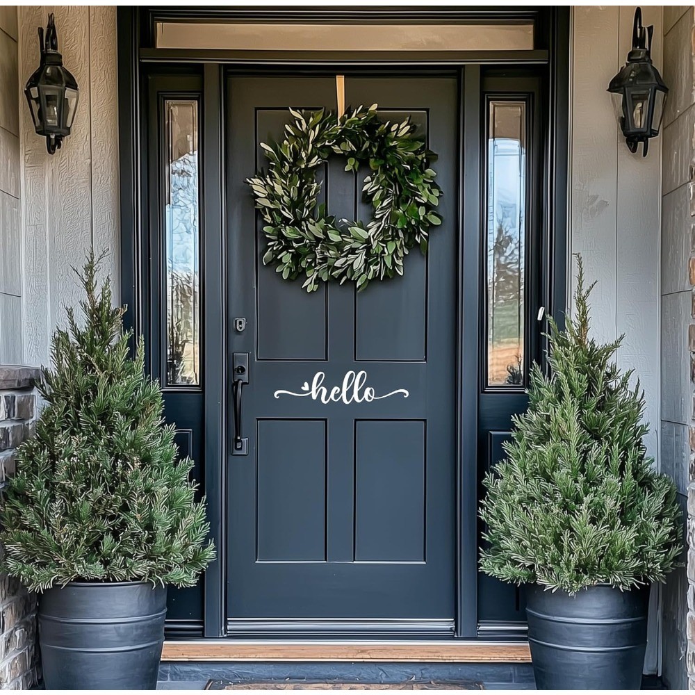 Hello Door Decal – White Vinyl Front Door Sticker – “Hello” Greeting Wall