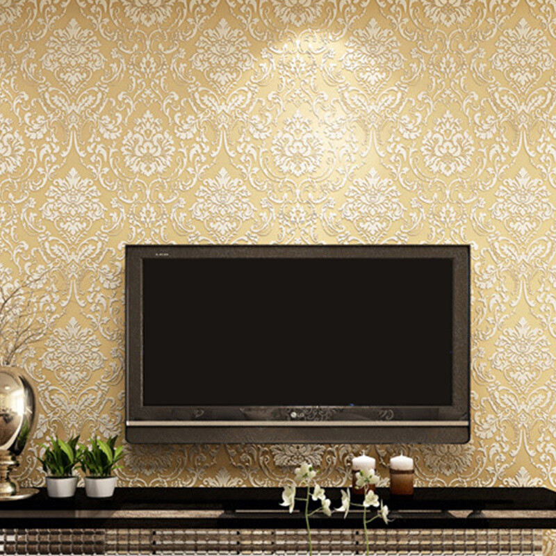 3D Embossed Flower Glitter Wallpaper Embossed Non-Woven Textured Wall Decor-