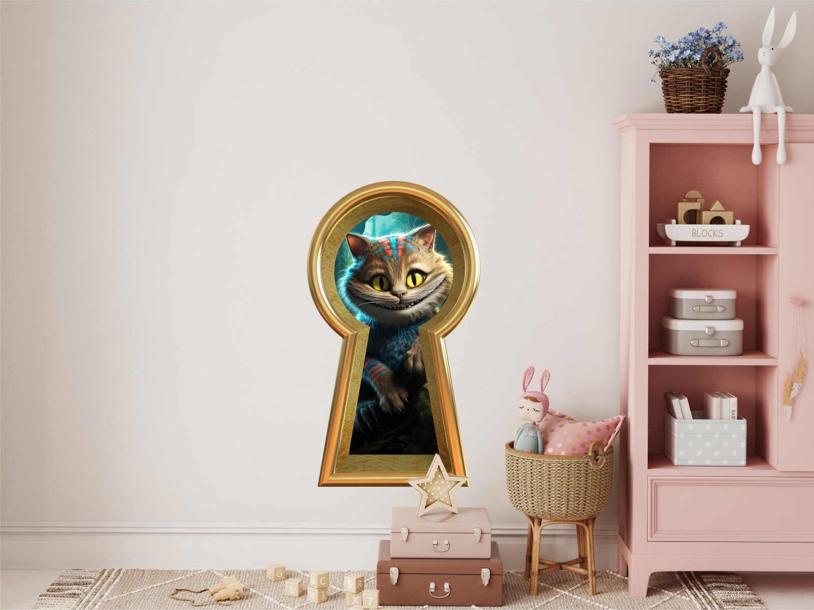 Keyhole Wall Decal Wonderland Cat in Tree Removable Fabric Wall Sticker