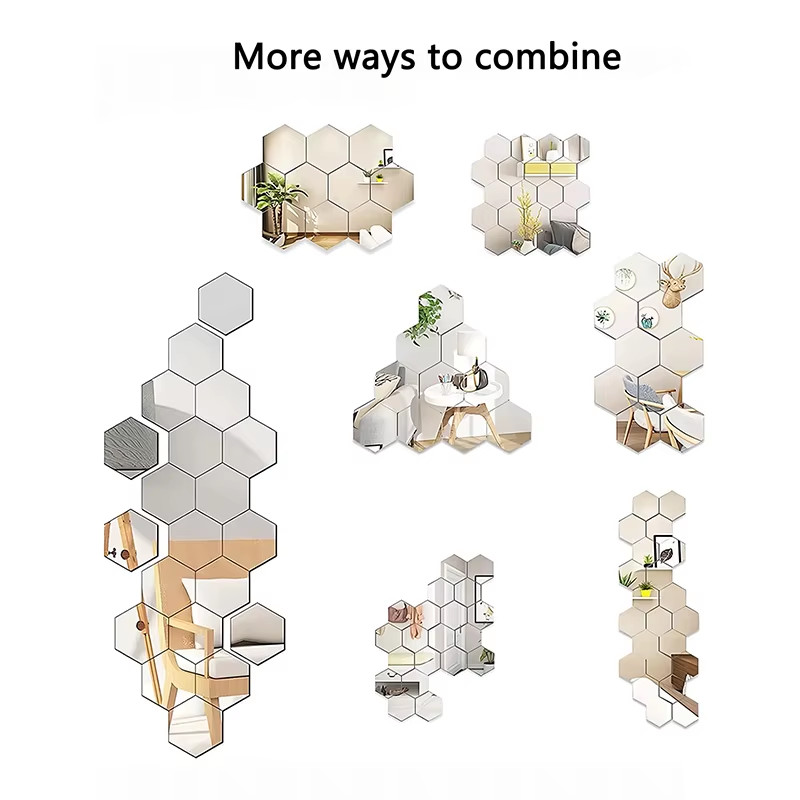 45Pcs Mirror Wall Sticker, Hexagon Wall Art Sticker, DIY Household Decorative Ti