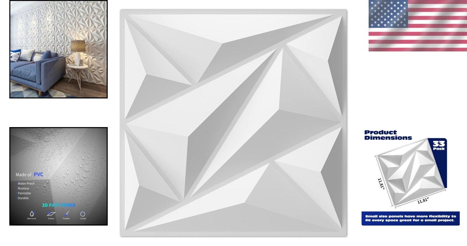 33 Pack of Decorative 3D Wall Panels – Elegant White Diamond Design for Any Room