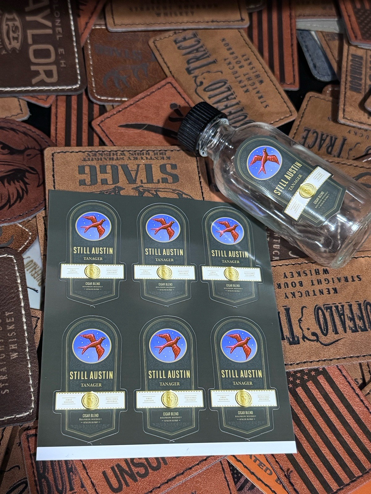 Still Austin Tanager Mini labels – 6 Labels – Vinyl Bottle Label Stickers