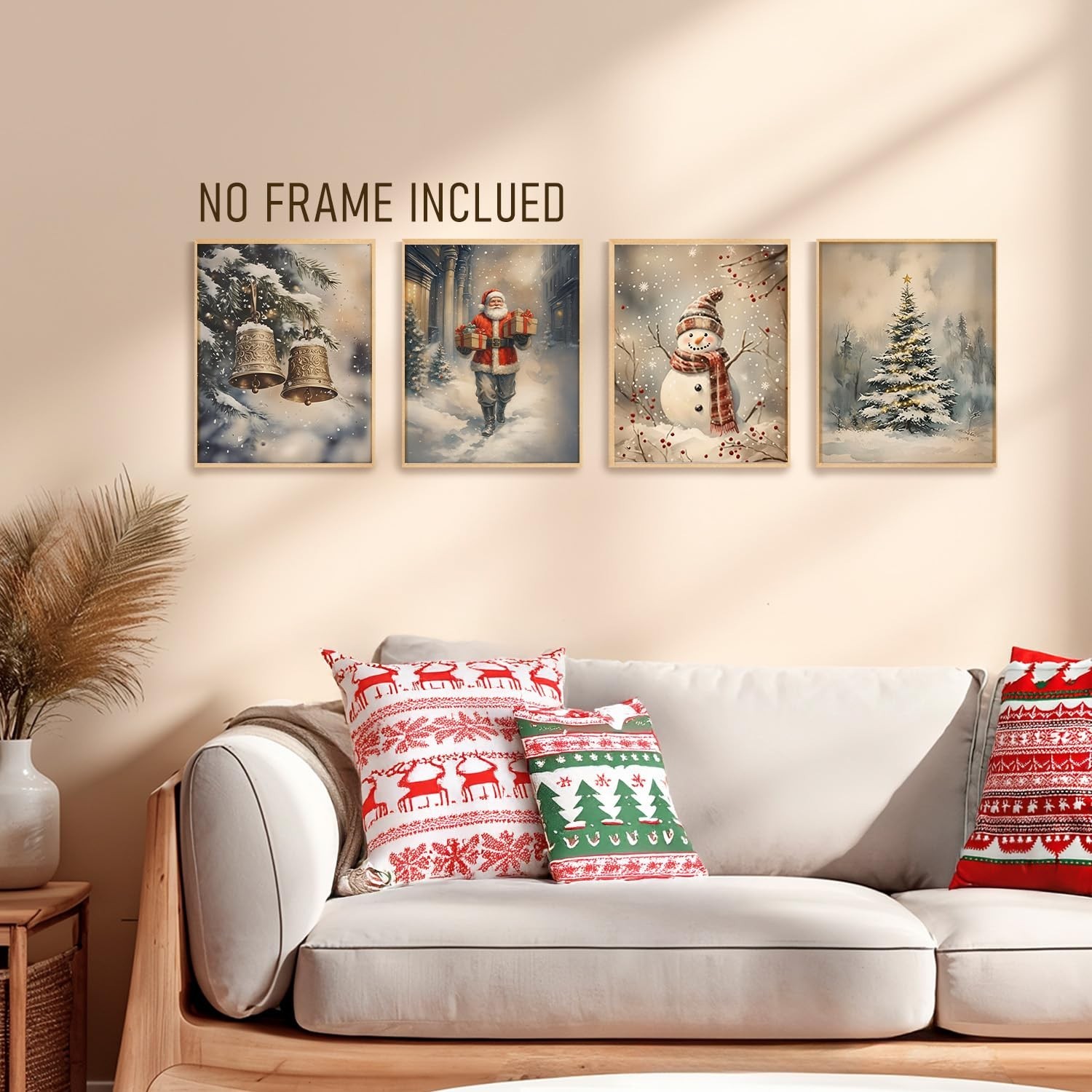 BRRNYOI Christmas Winter Scene Wall Art Posters Set of 4, Rustic Snowy Christ…