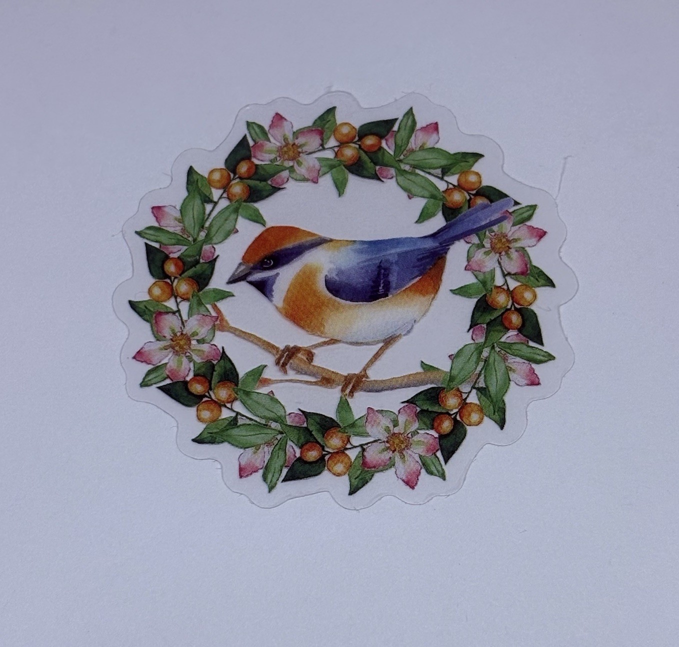 Bird On Flora Wreath Sticker Animal Art Transparent Journal Decal VinylTc6
