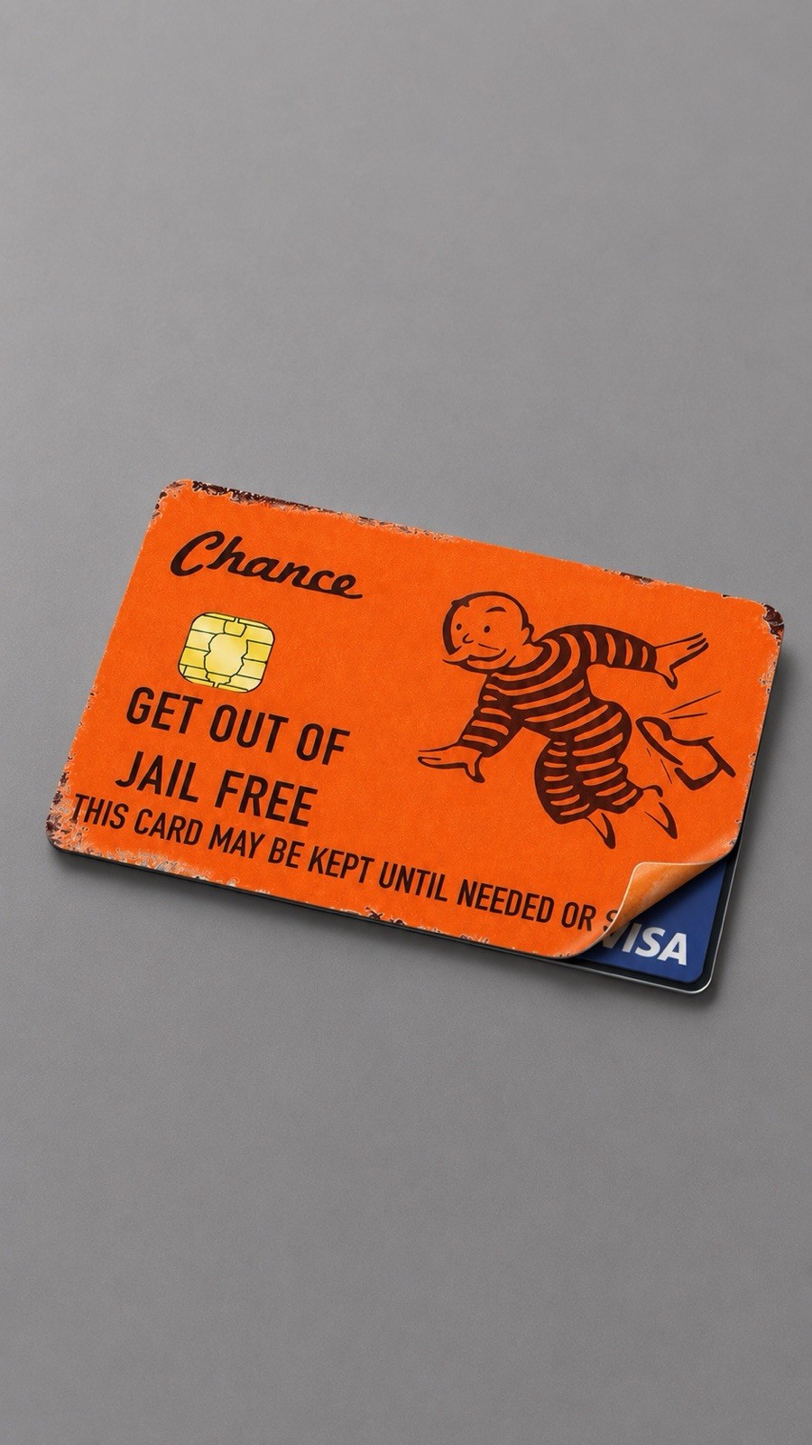 Monopoly Get Out of Jail Free Credit Card Skin Sticker – Vintage Orange Design