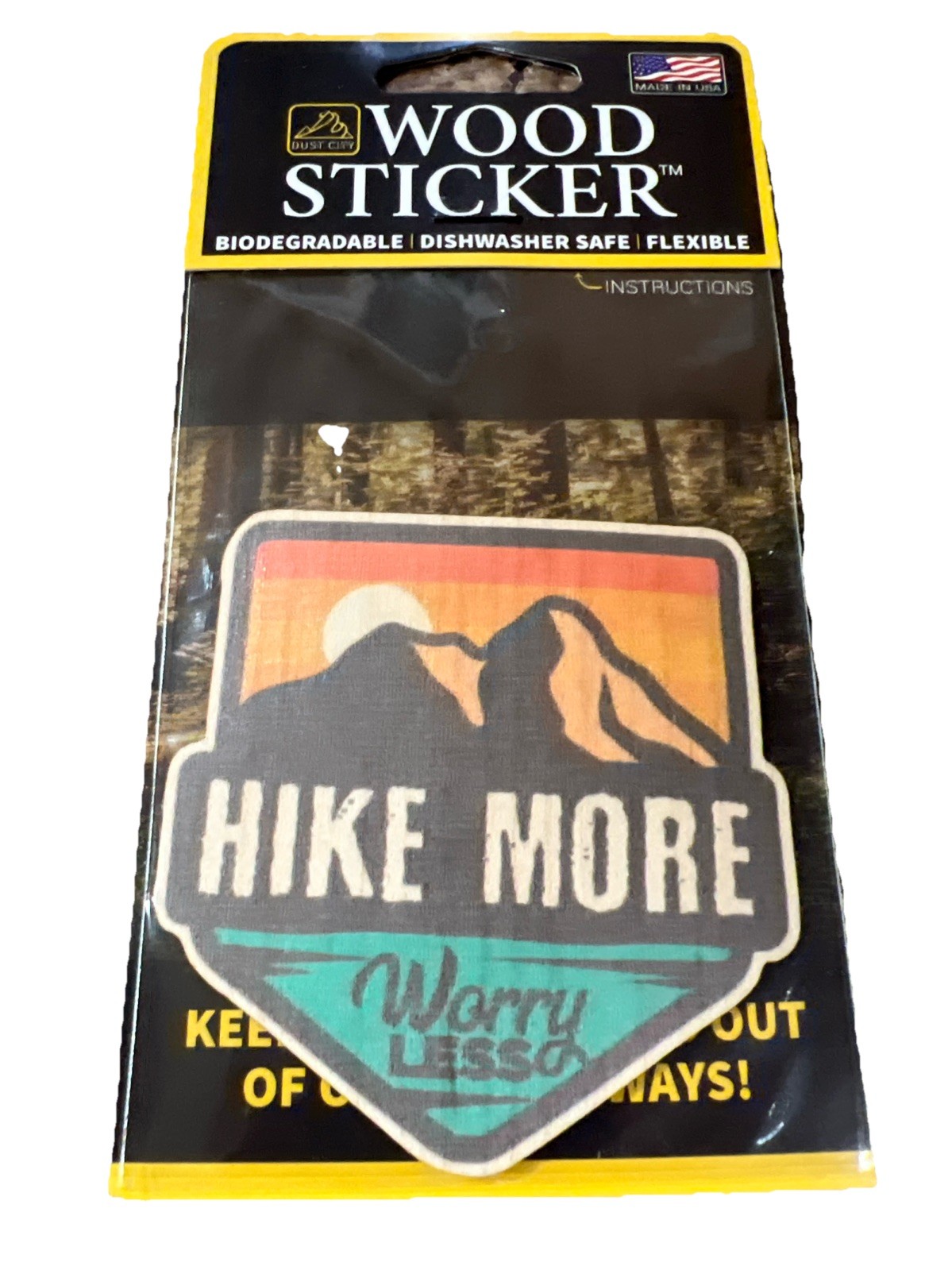 Hike More Worry Less WOOD Sticker Dishwasher SAFE Biodegradable Dust City 3M NEW