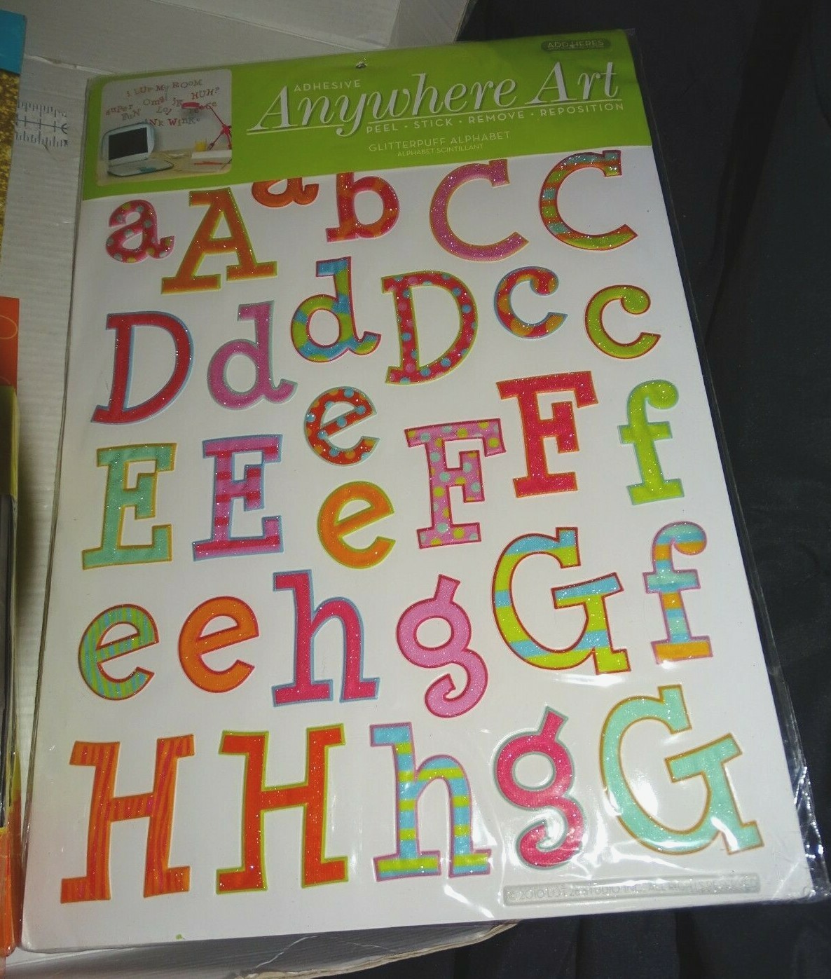 Add-Here Anywhere Art Glitterpuff Alphabet Rainbow Peel Stick Remove Reposition