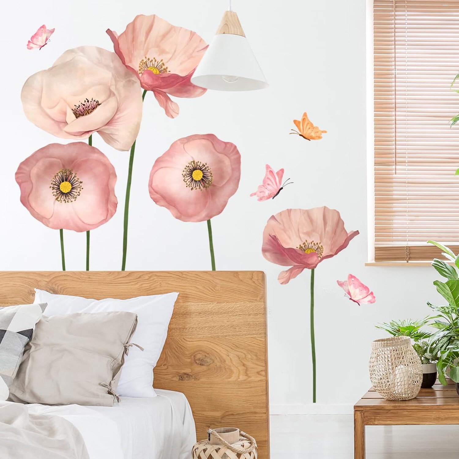 2 Sheets Giant Pink Flower Wall Stickers 5 Poppy Flowers Wall Decals DIY Peel…