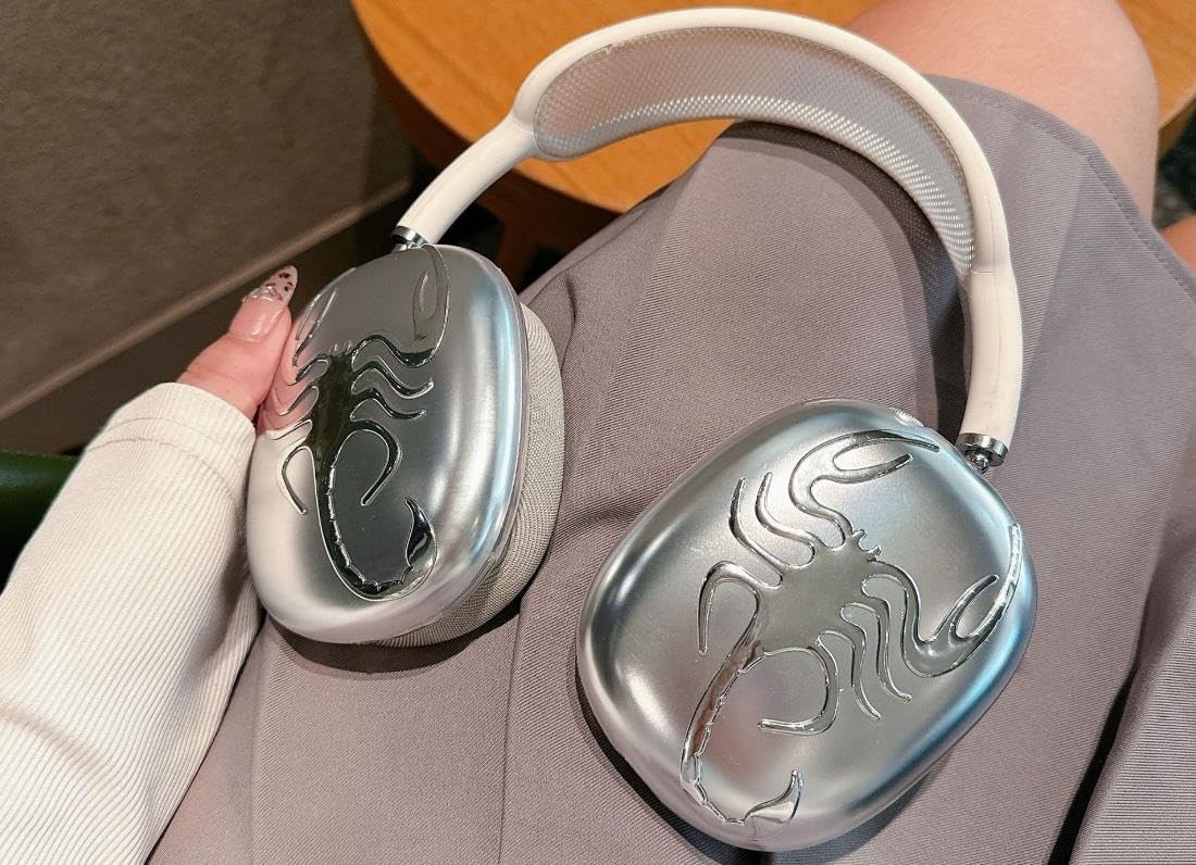 2 Pcs 3D Scorpion Emblem Metal Chrome Stickers for AirPod Max Universal