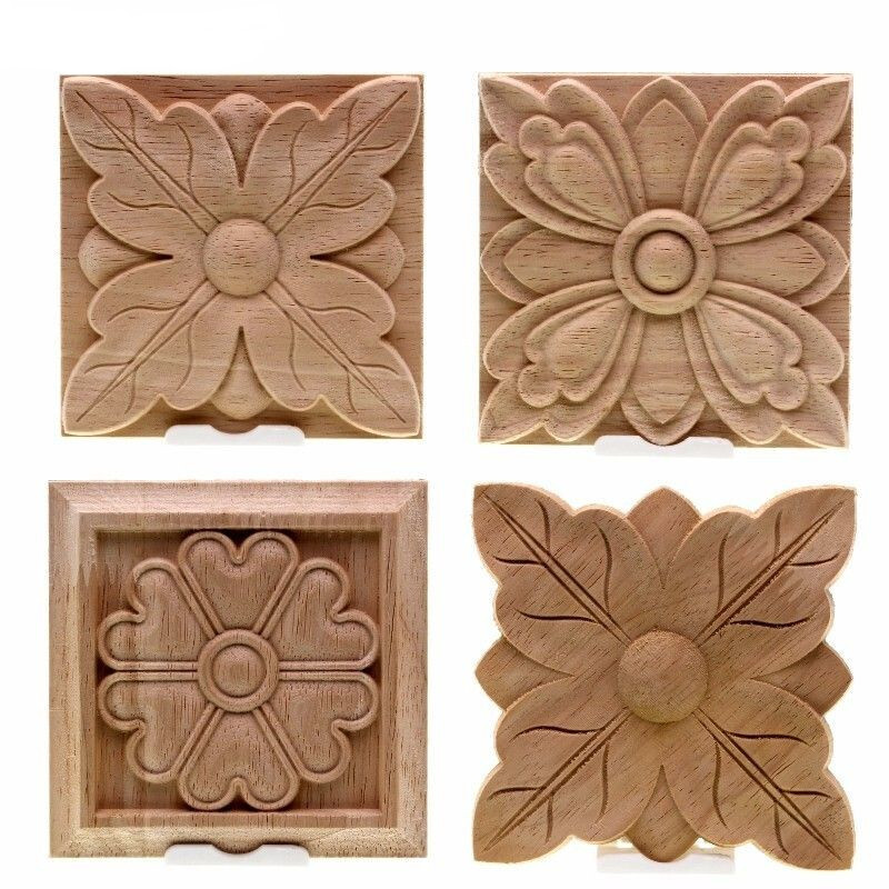 Unpainted Wood Color Decal Applique Furniture Square Home Decoration Accessories