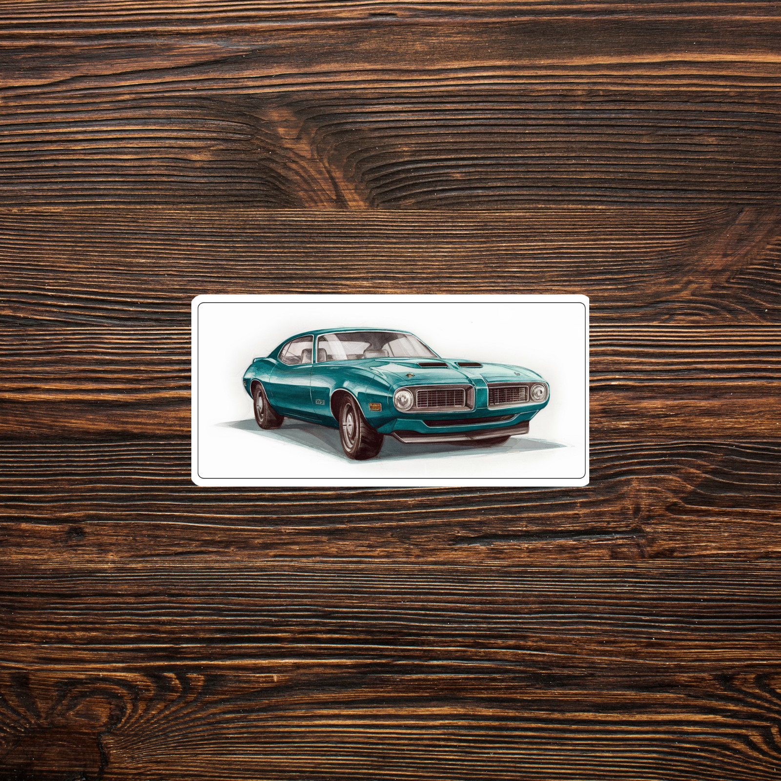 Vintage Teal 1970s Pontiac Firebird Trans Am Muscle Car Sticker Decal Illustrati
