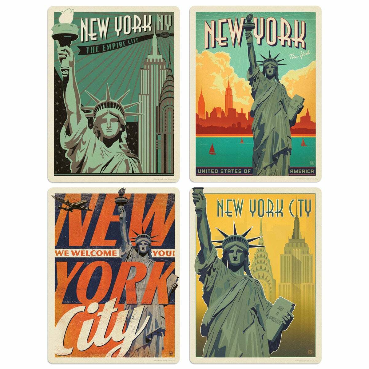 New York City Statue of Liberty Vinyl Sticker Set of 4 Luggage Decals