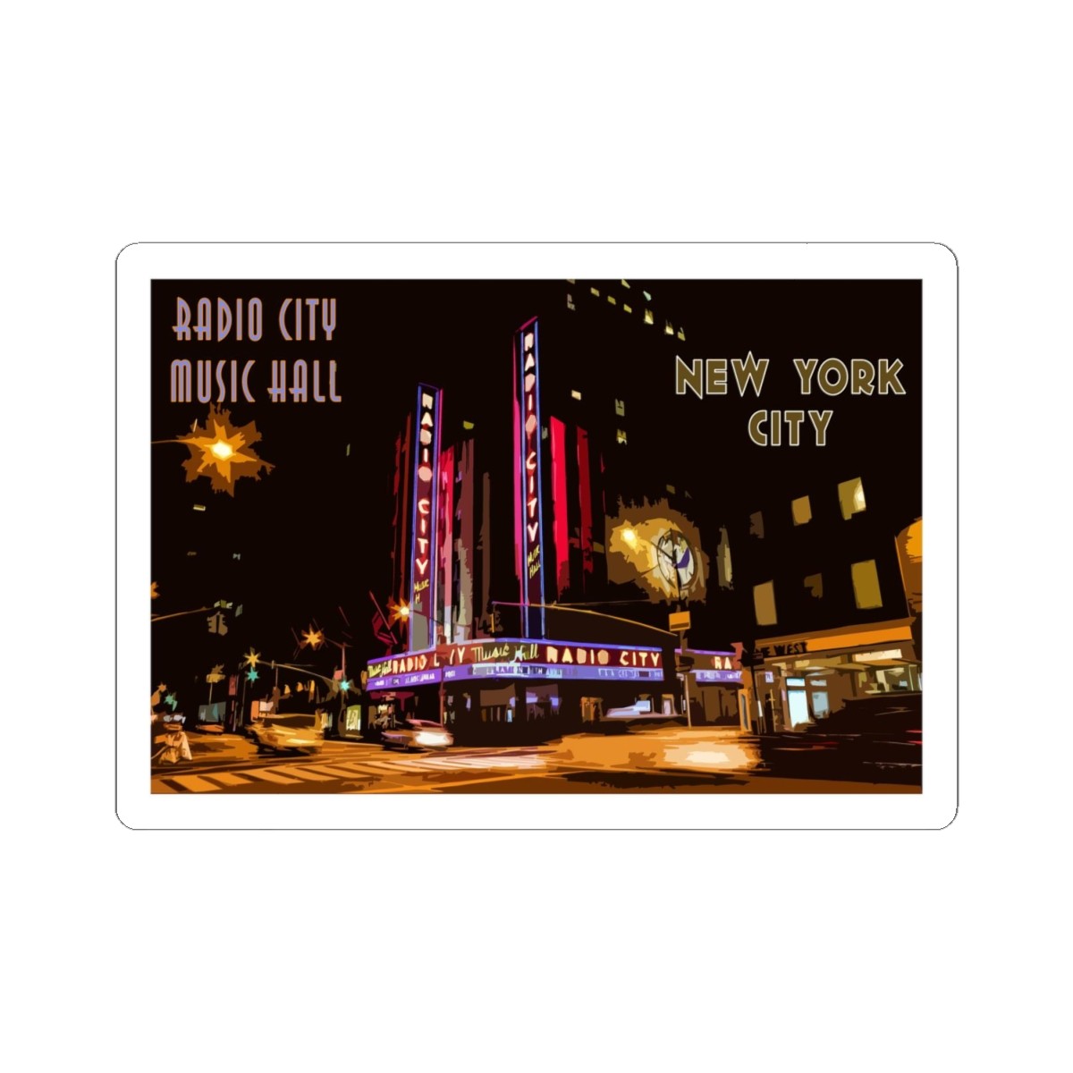 Radio City Music Hall, NYC Vintage Travel Poster – Kiss-Cut Stickers
