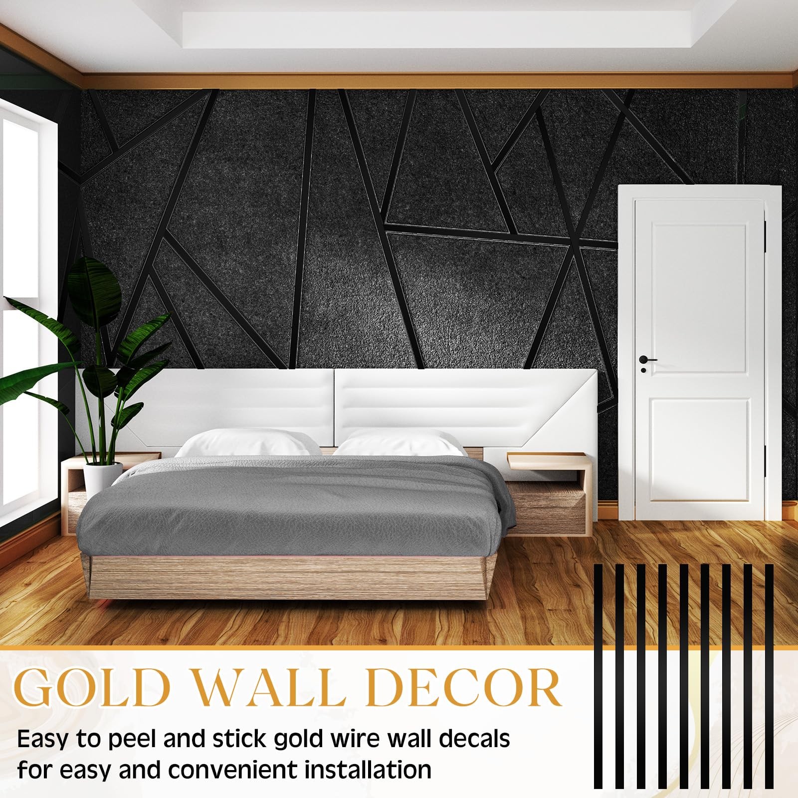 24 Pcs Black Wall Decals Peel and Stick 70.8 x 1.2 Inch Black Tape for Wall D…