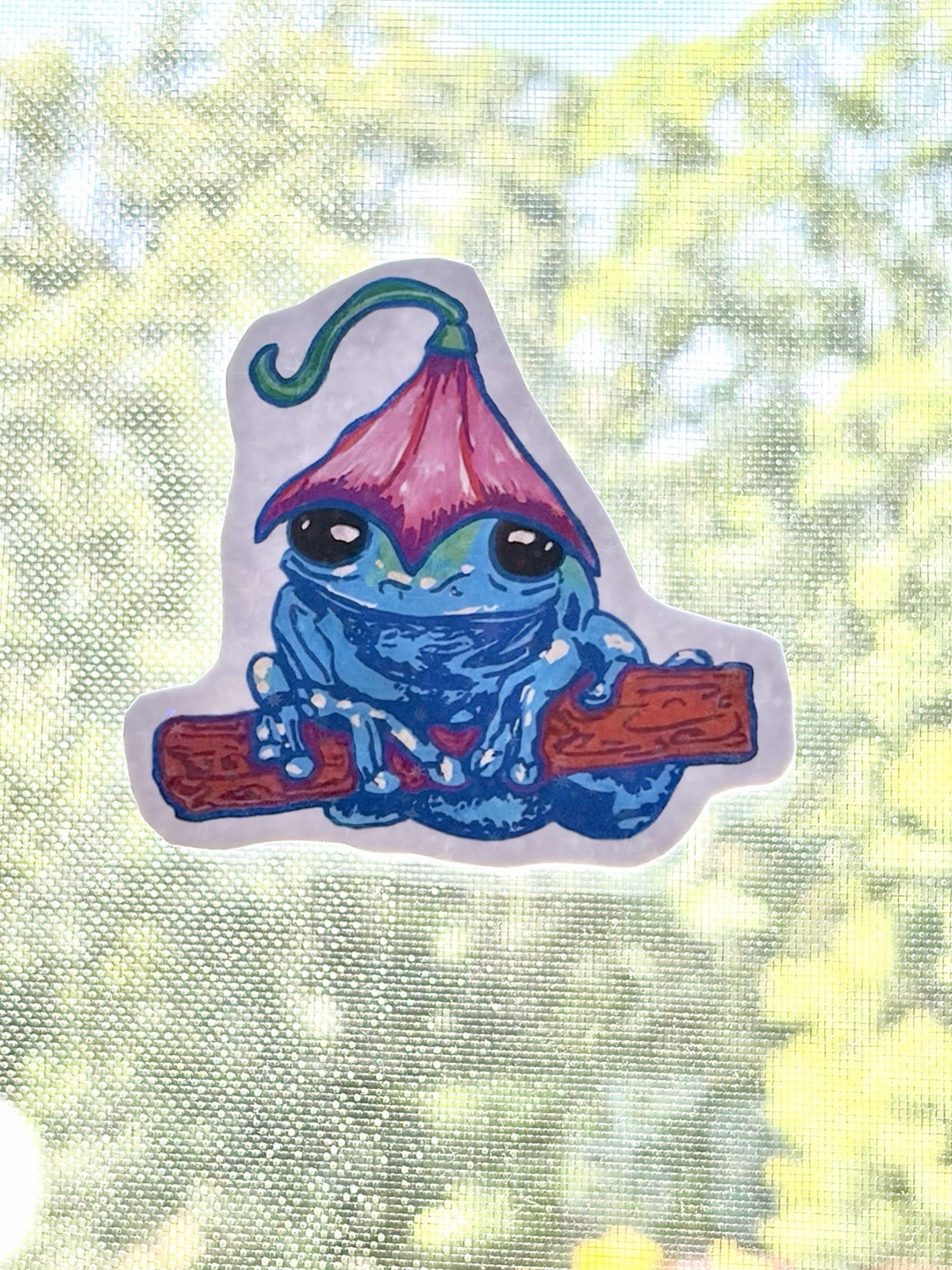 Tree Frog with Flower Hat Waterproof Sticker: Aesthetic Vinyl Decal