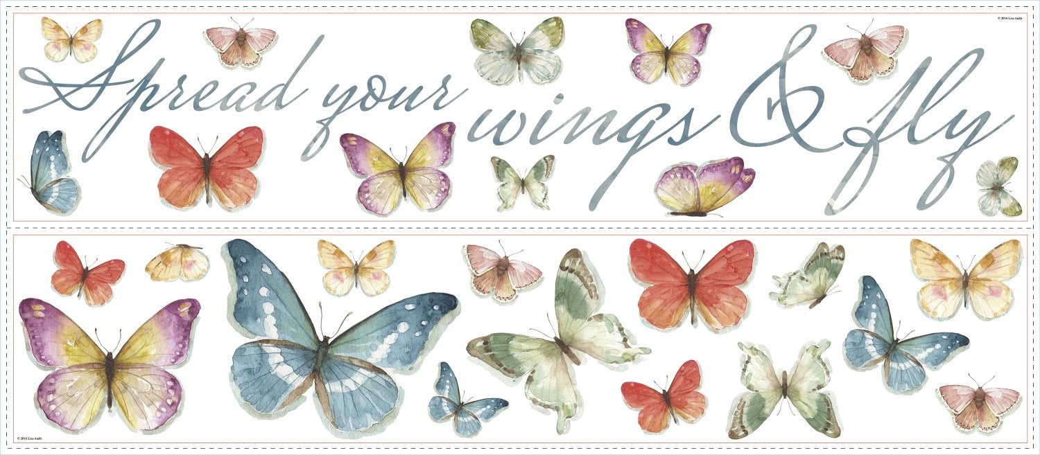 RMK3263SCS Lisa Audit Butterfly Quote Peel and Stick Wall Decals, Multicolor